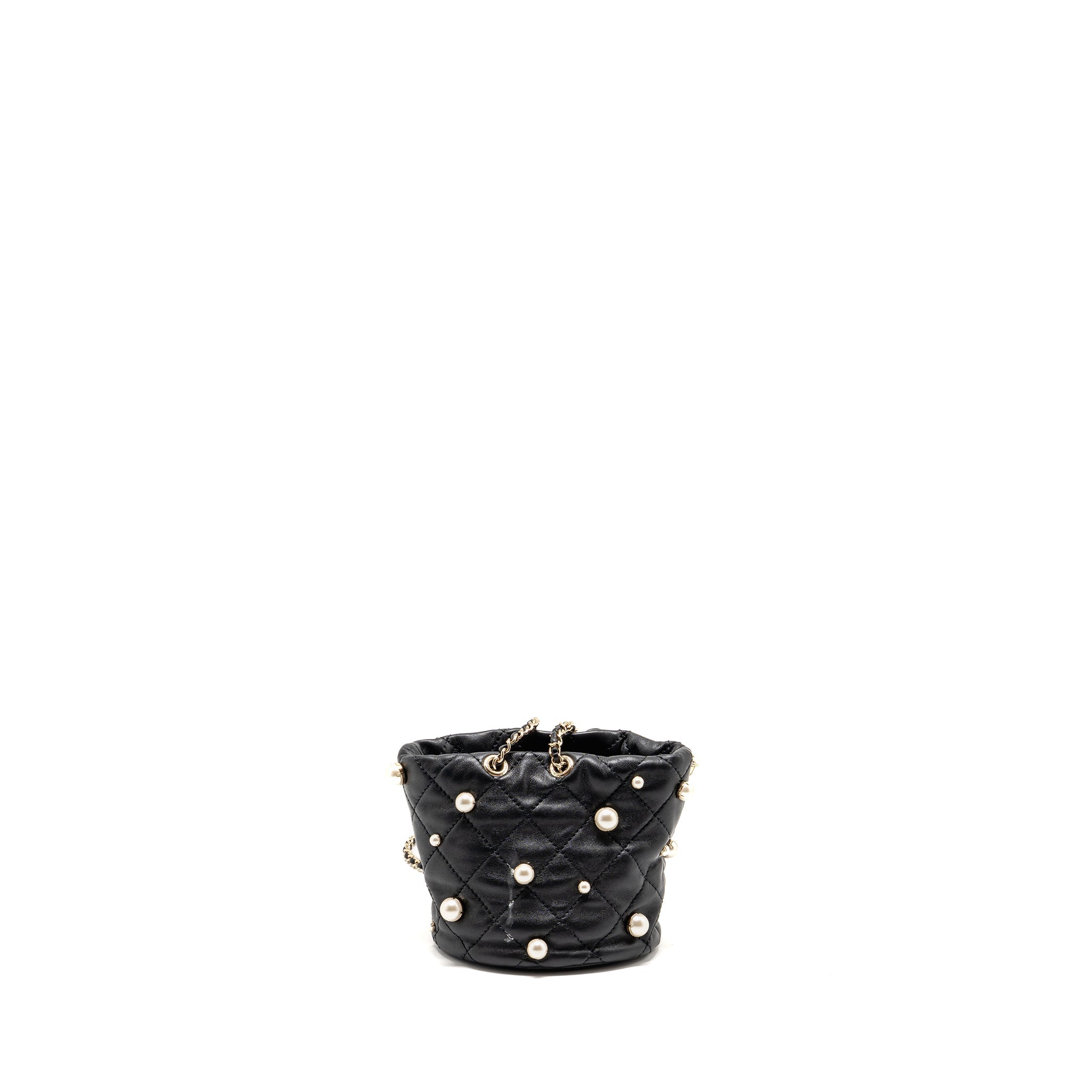 CHANEL ABOUT PEARLS QUILTED DRAWSTRING BUCKET BAG LAMBSKIN BLACK LGHW