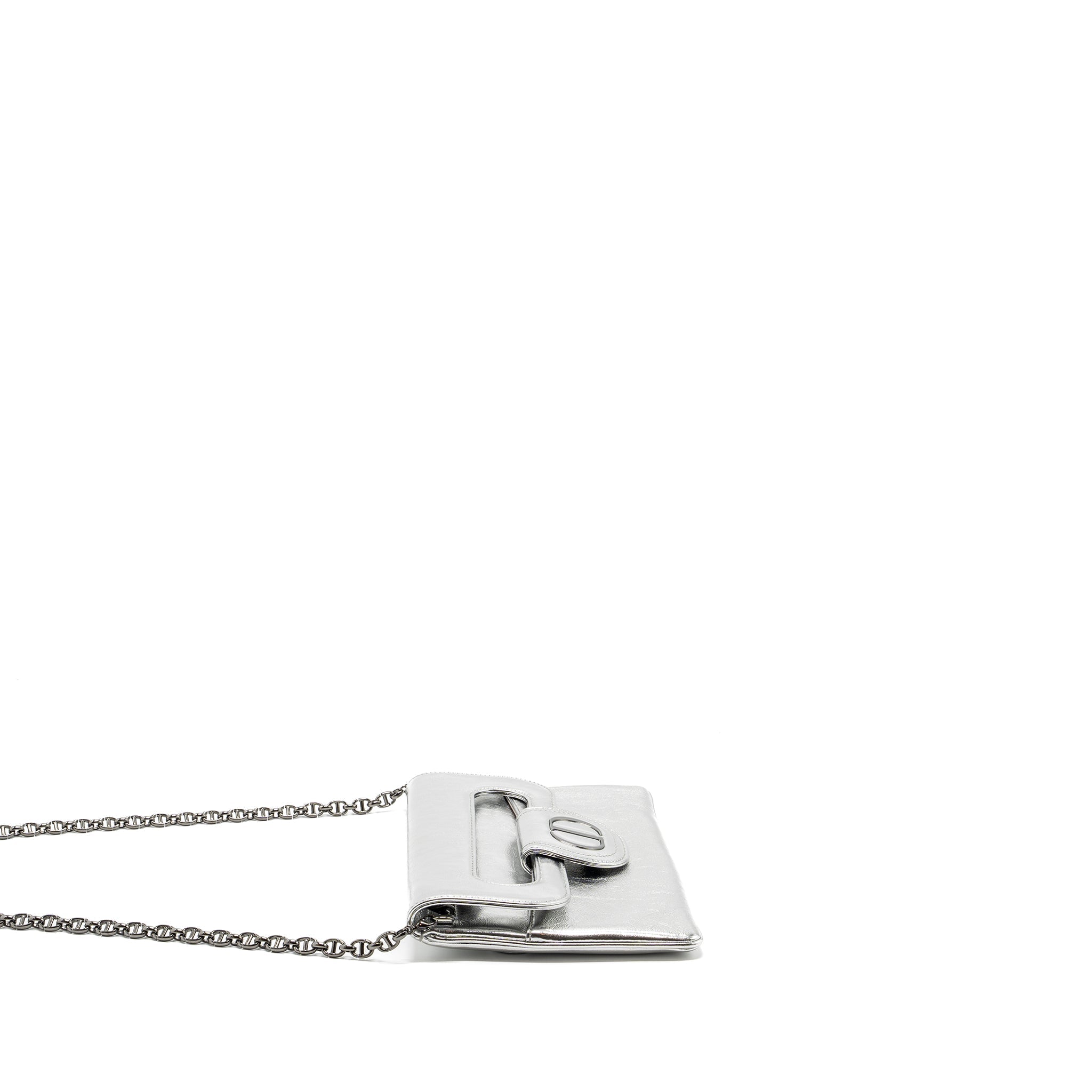 DIOR DIORDOUBLE CLUTCH WITH CHAINS CALFSKIN ARGENT BLACK HARDWARE