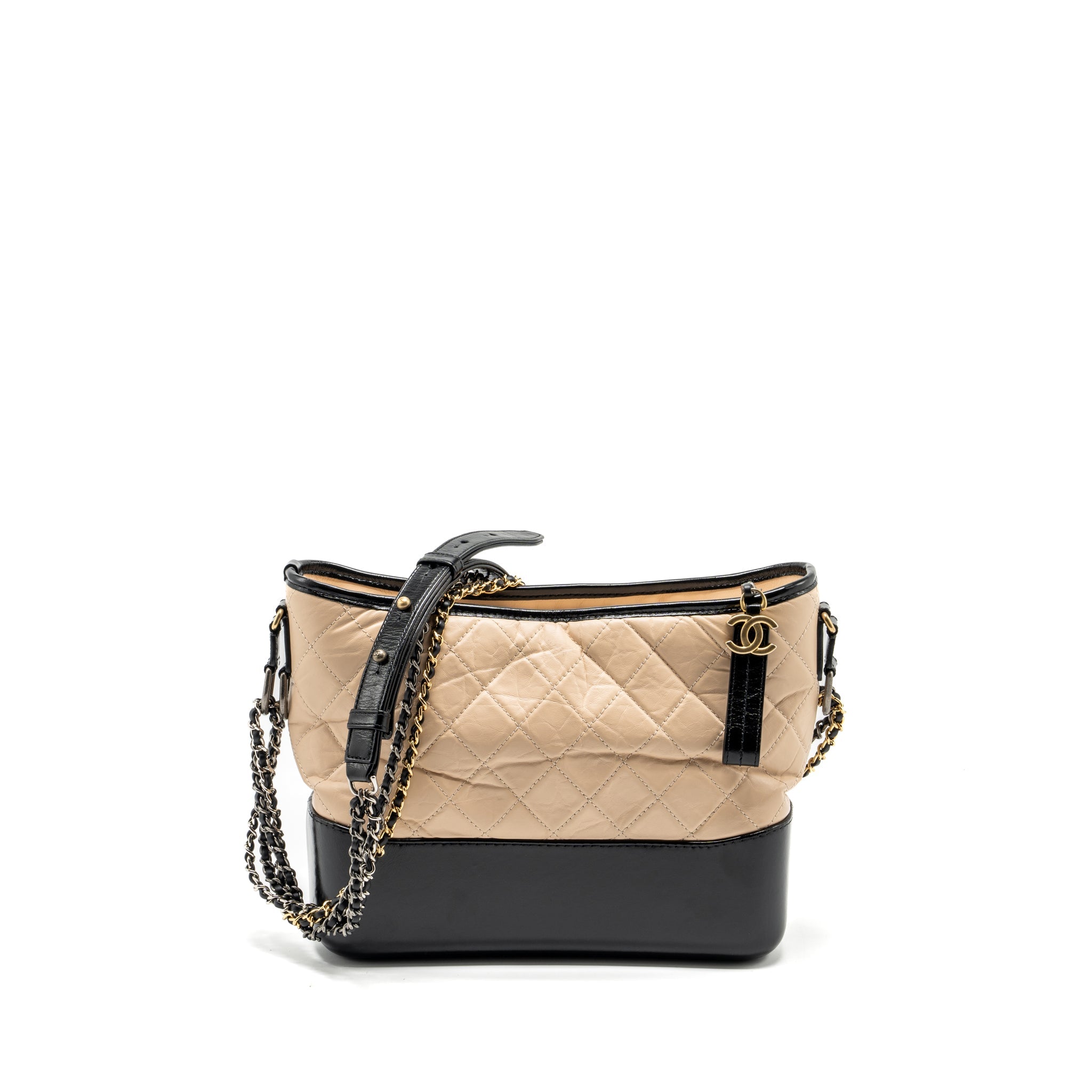 CHANEL GABRIELLE HOBO BAG AGED CALFSKIN BEIGE/BLACK MULTICOLOUR HARDWARE