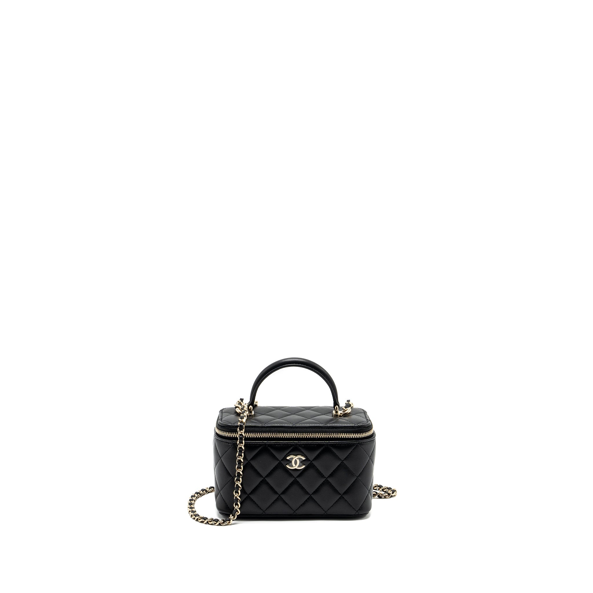 CHANEL TOP HANDLE LONG VANITY CASE LAMBSKIN BLACK LGHW (MICROCHIP)