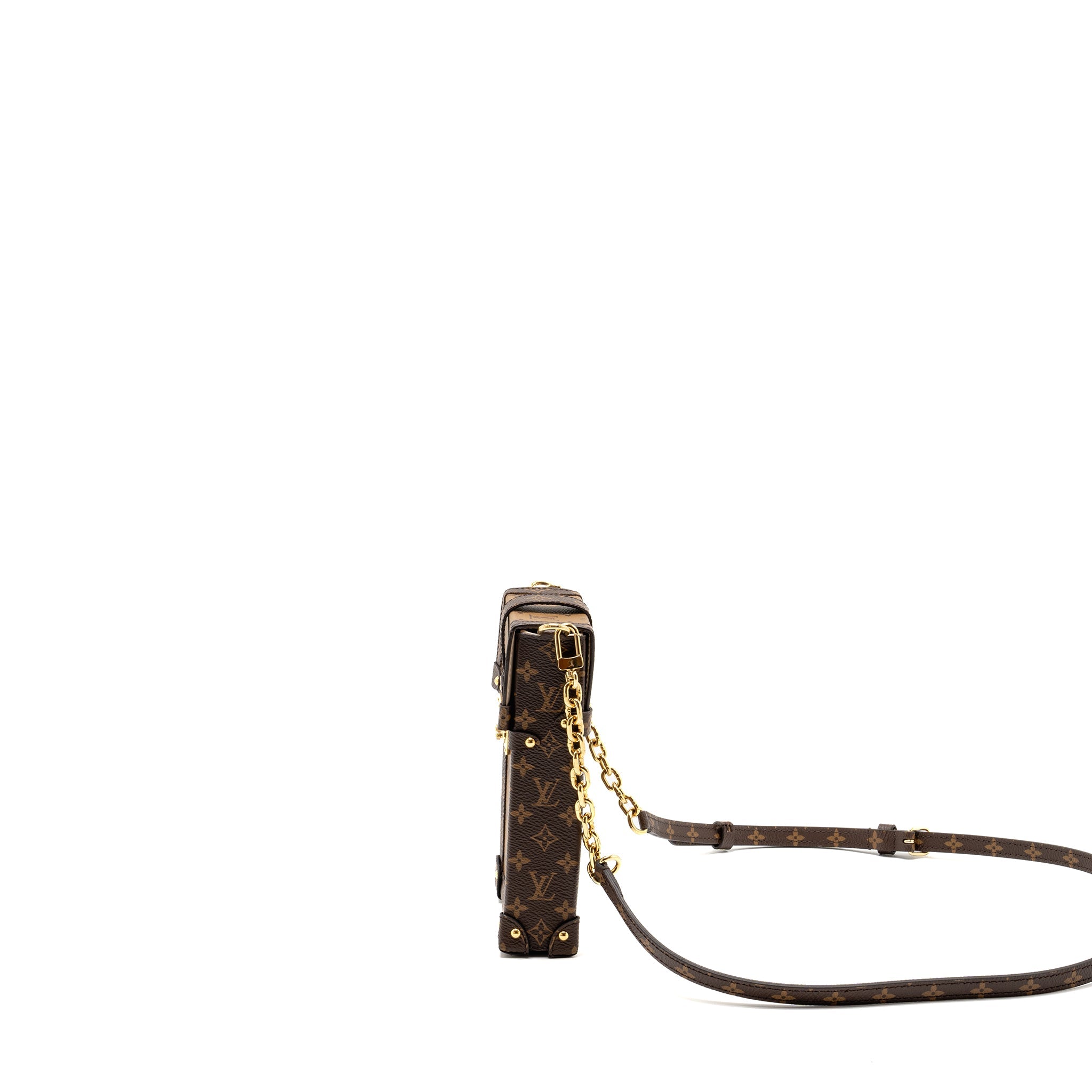 LOUIS VUITTON VERTICAL TRUNK POCHETTE WITH CHAIN MONOGRAM REVERSE CANVAS GHW
