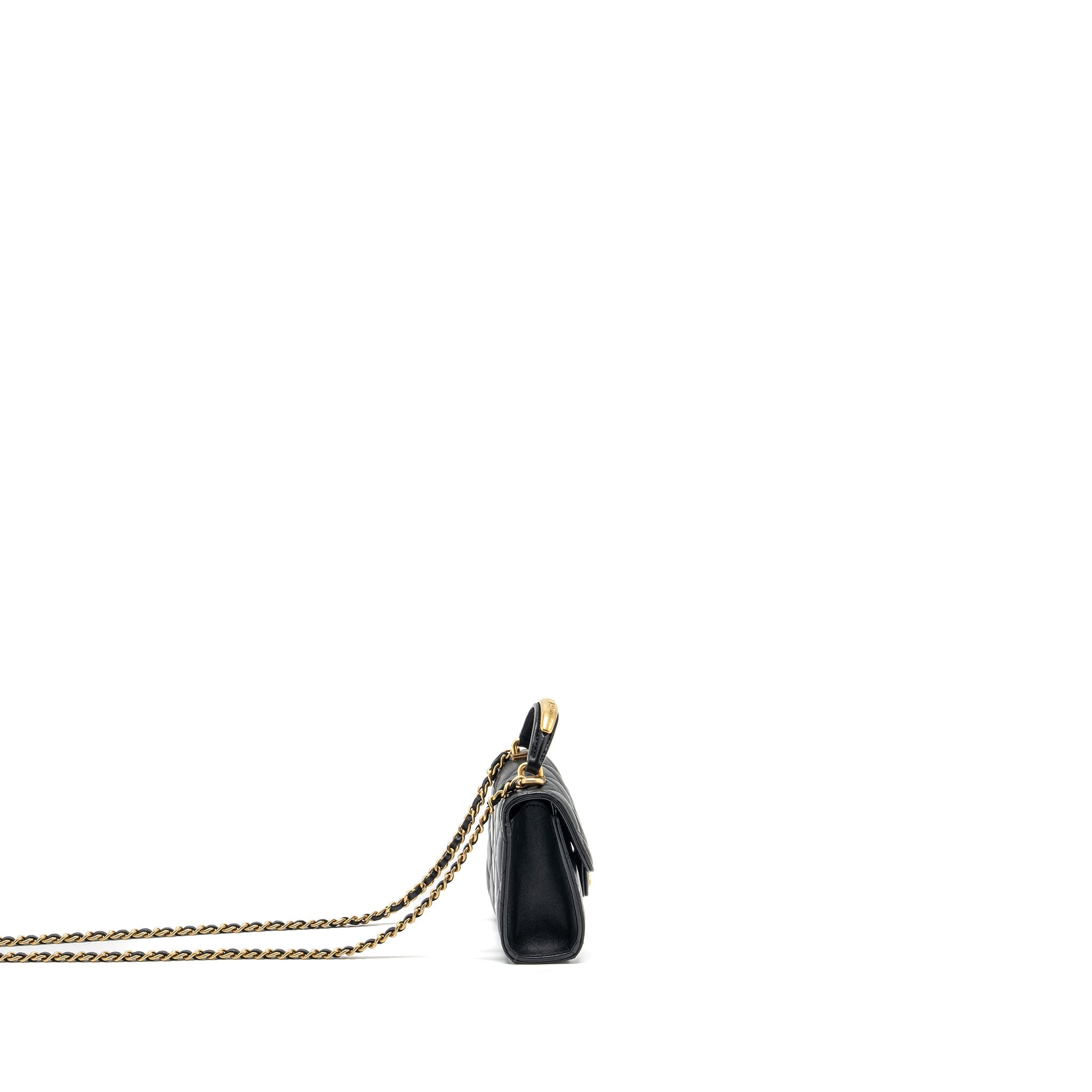 CHANEL 22B TOP HANDLE MINI FLAP CLUTCH LAMBSKIN BLACK GHW (MICROCHIP)