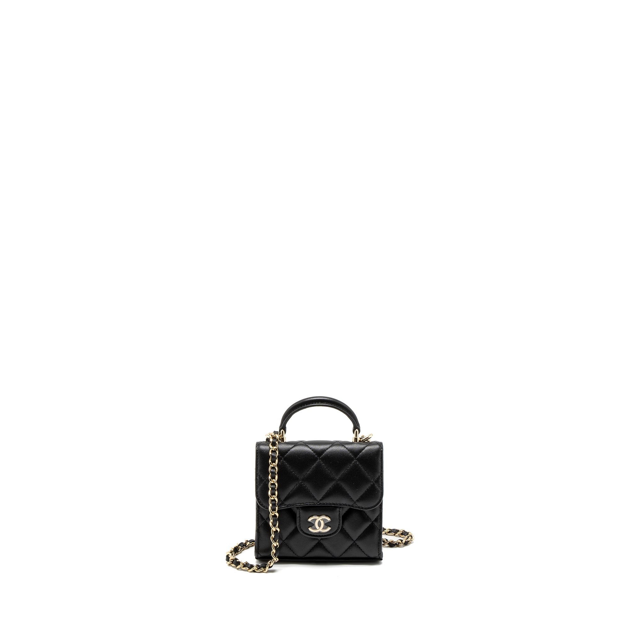 CHANEL TOP HANDLE MINI FLAP BAG LAMBSKIN BLACK LGHW (MICROCHIP)
