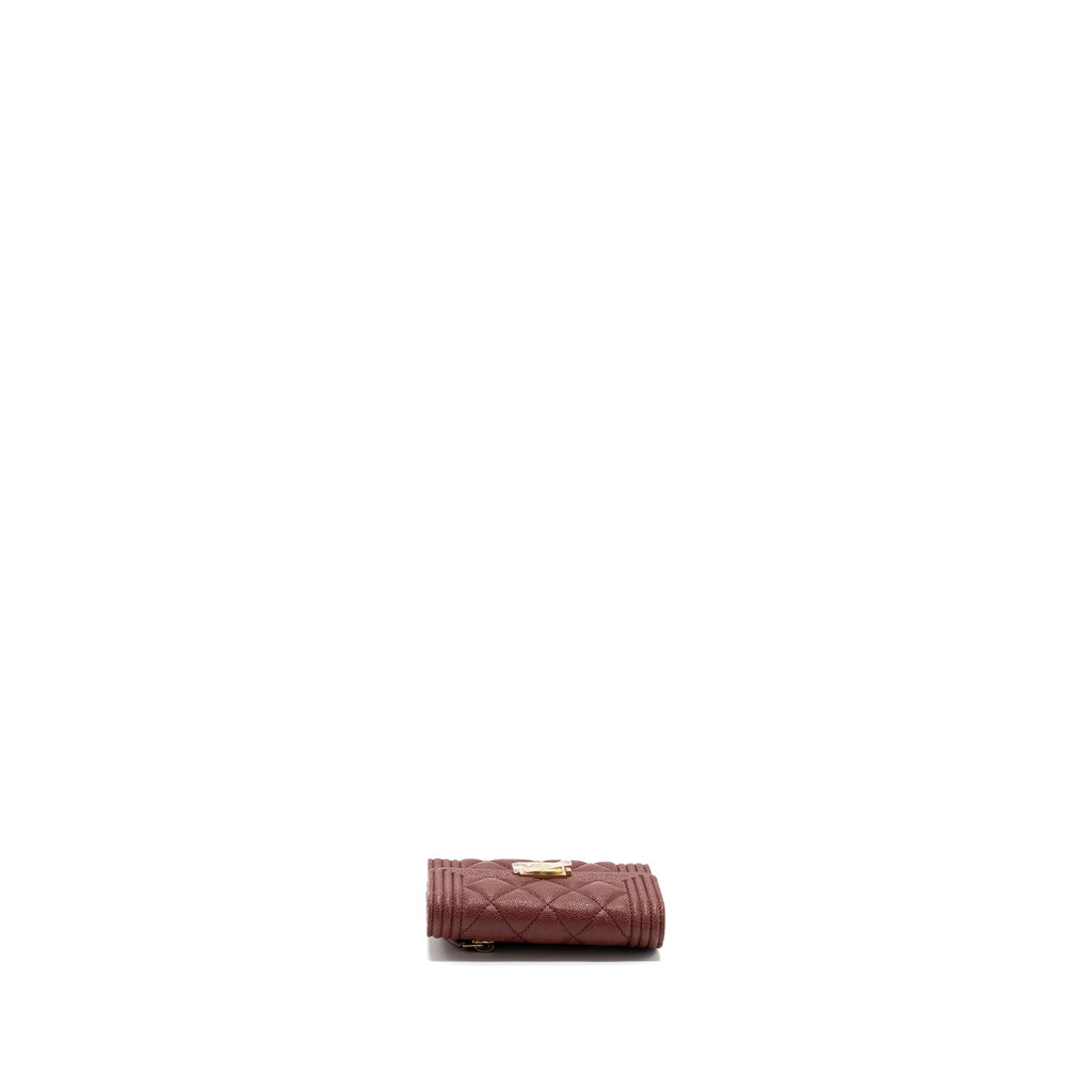 CHANEL BOY COMPACT WALLET CAVIAR DARK RED GHW