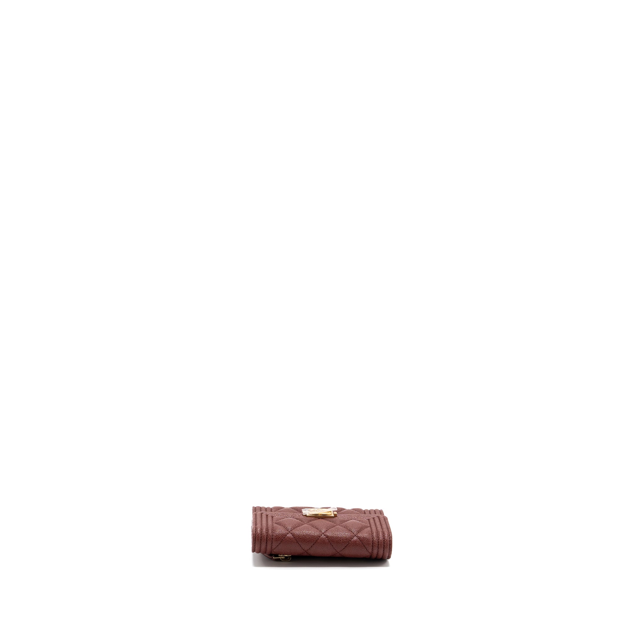 CHANEL BOY COMPACT WALLET CAVIAR DARK RED GHW