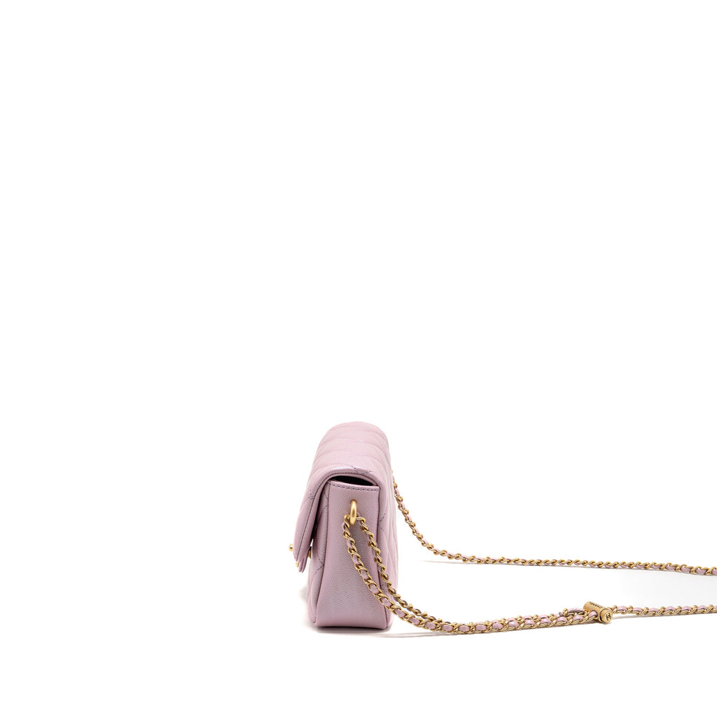 CHANEL 21K MY PERFECT MINI FLAP BAG CAVIAR IRIDESCENT PINK GHW (MICROCHIP)