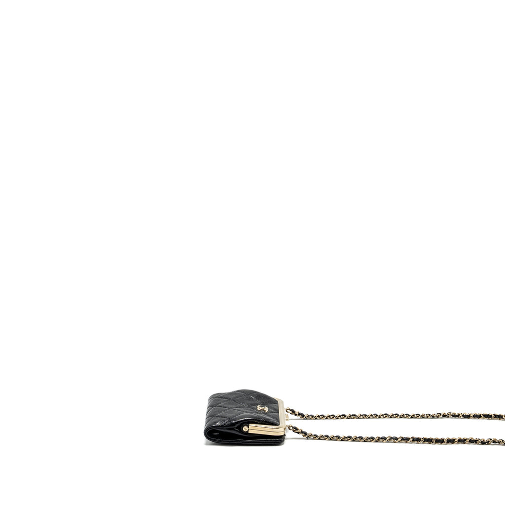 CHANEL QUILTED MINI CLIP PURSE WITH CHAIN AGED CALFSKIN BLACK LGHW (MICROCHIP)