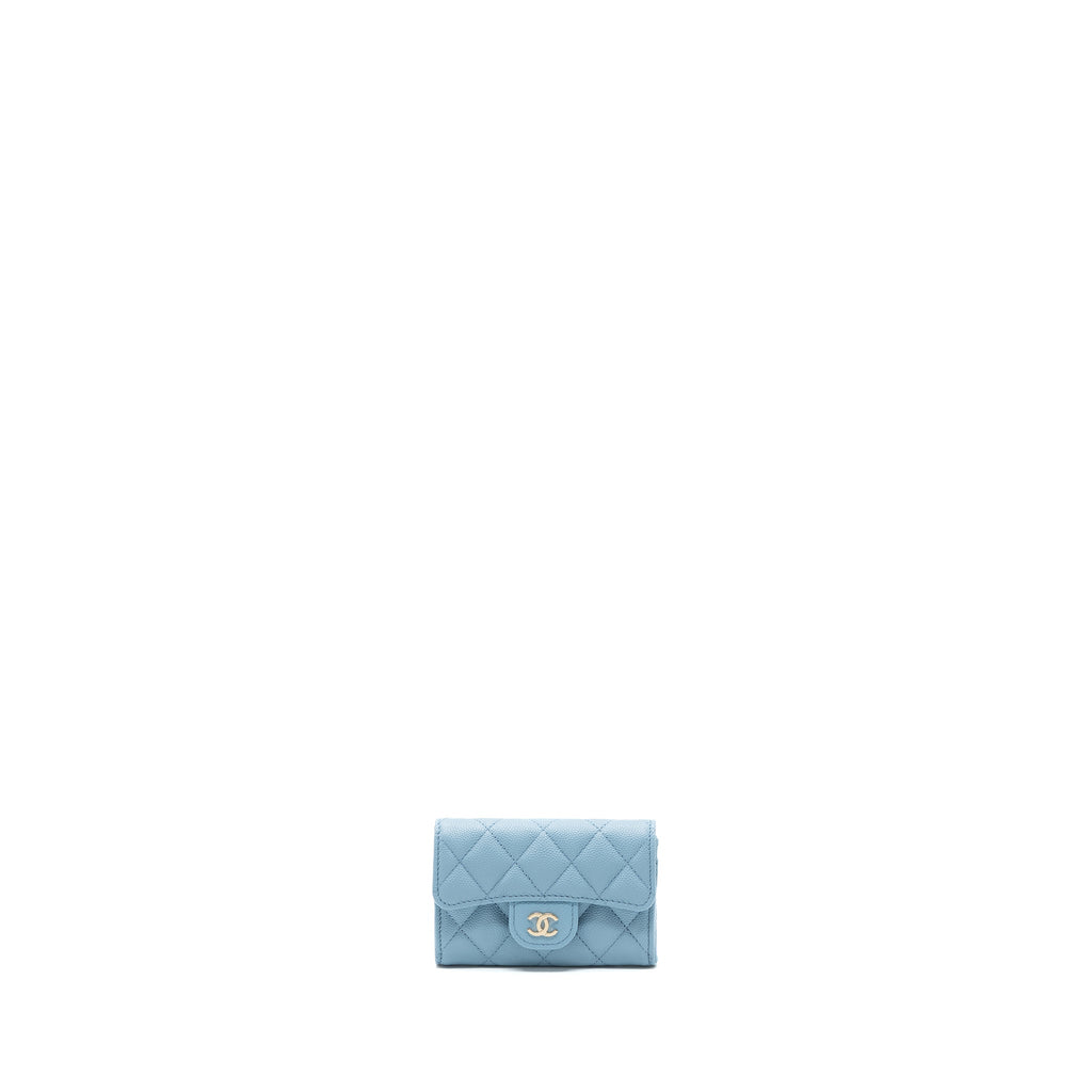 CHANEL CLASSIC FLAP CARD HOLDER CAVIAR BLUE LGHW