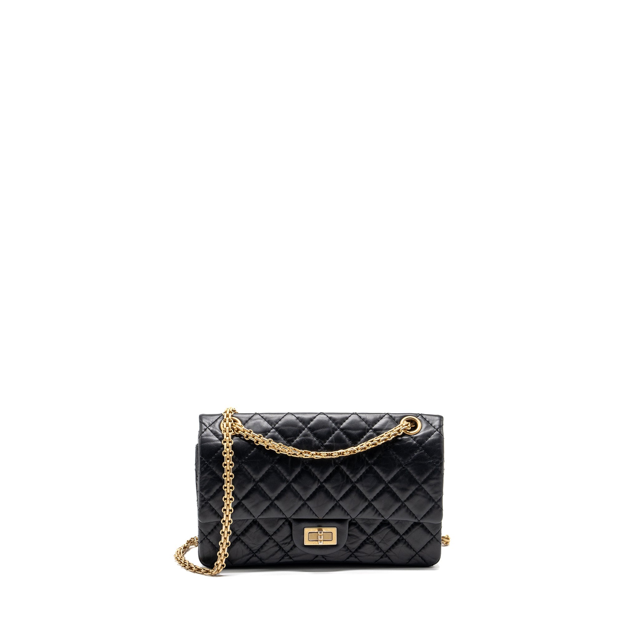 CHANEL SMALL 2.55 REISSUE DOUBLE FLAP BAG AGED CALFSKIN BLACK GHW