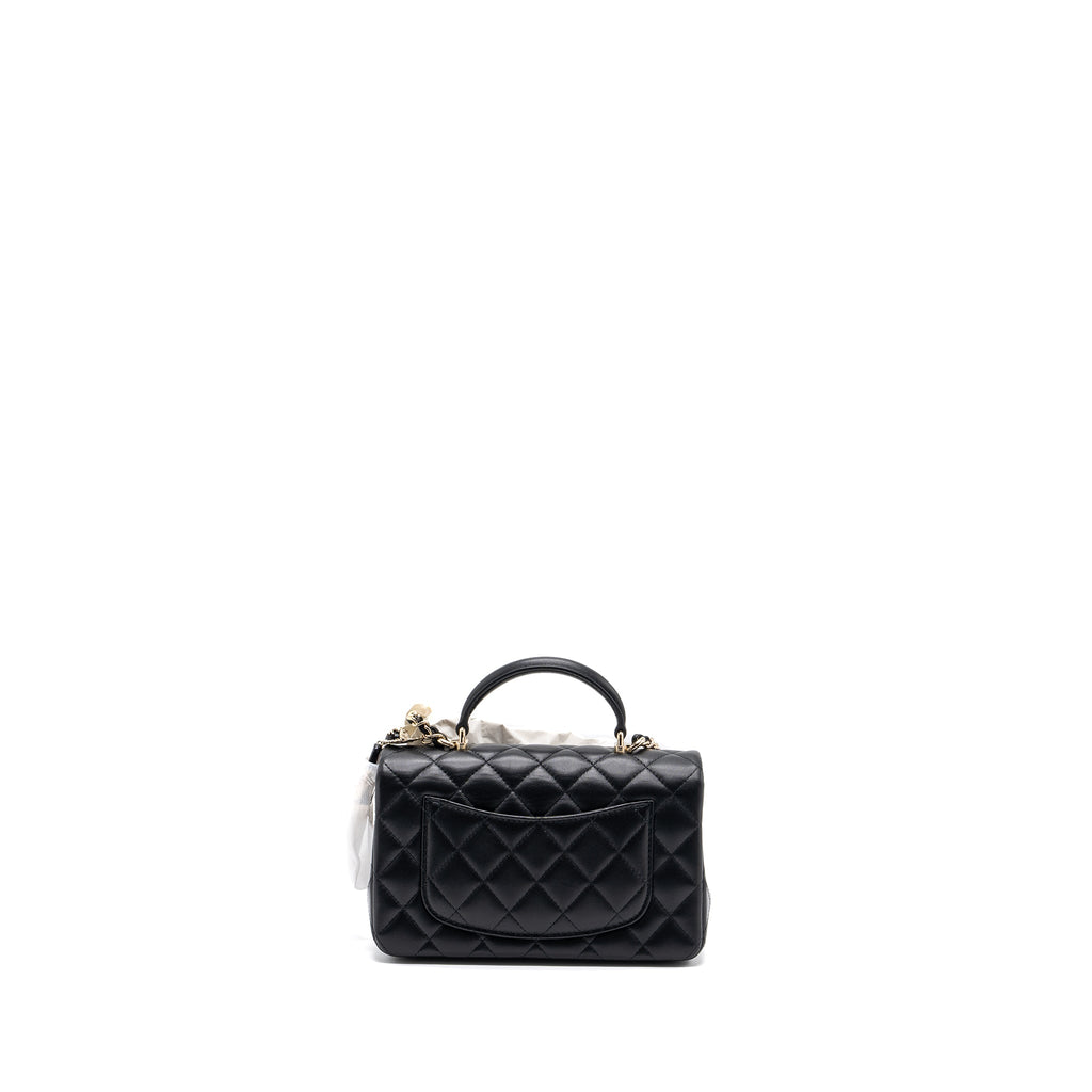 CHANEL 22P LION CHARM TOP HANDLE MINI RECTANGULAR FLAP BAG LAMBSKIN BLACK LGHW (MICROCHIP)