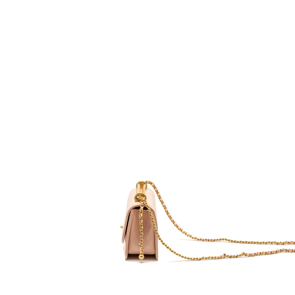CHANEL GOLD CRUSH MINI FLAP BAG CALFSKIN LIGHT PINK GHW (MICROCHIP)