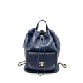 CHANEL DRAWSTRING BACKPACK LAMBSKIN/GRAINED CALFSKIN DARK BLUE LGHW