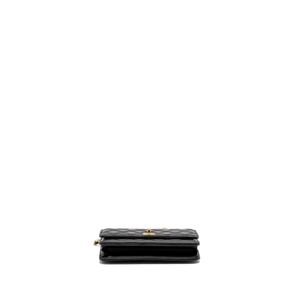 CHANEL PEARL CRUSH WALLET ON CHAIN LAMBSKIN BLACK GHW (MICROCHIP)