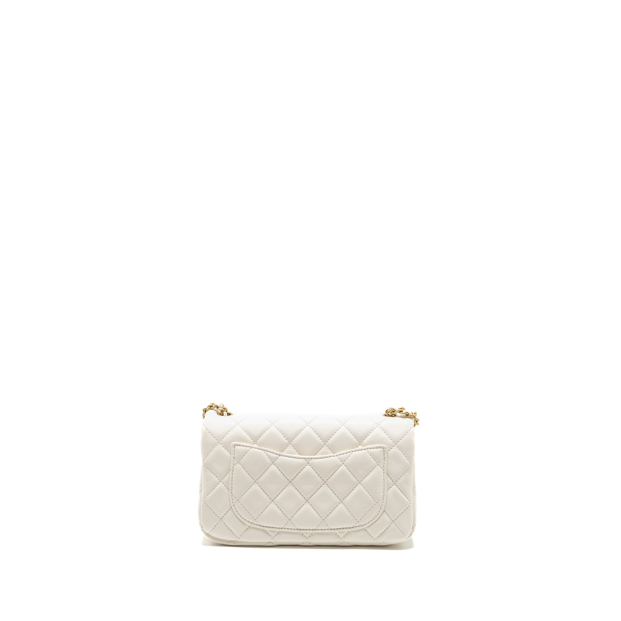 CHANEL PEARL CRUSH MINI RECTANGULAR FLAP BAG LAMBSKIN WHITE GHW (MICROCHIP)