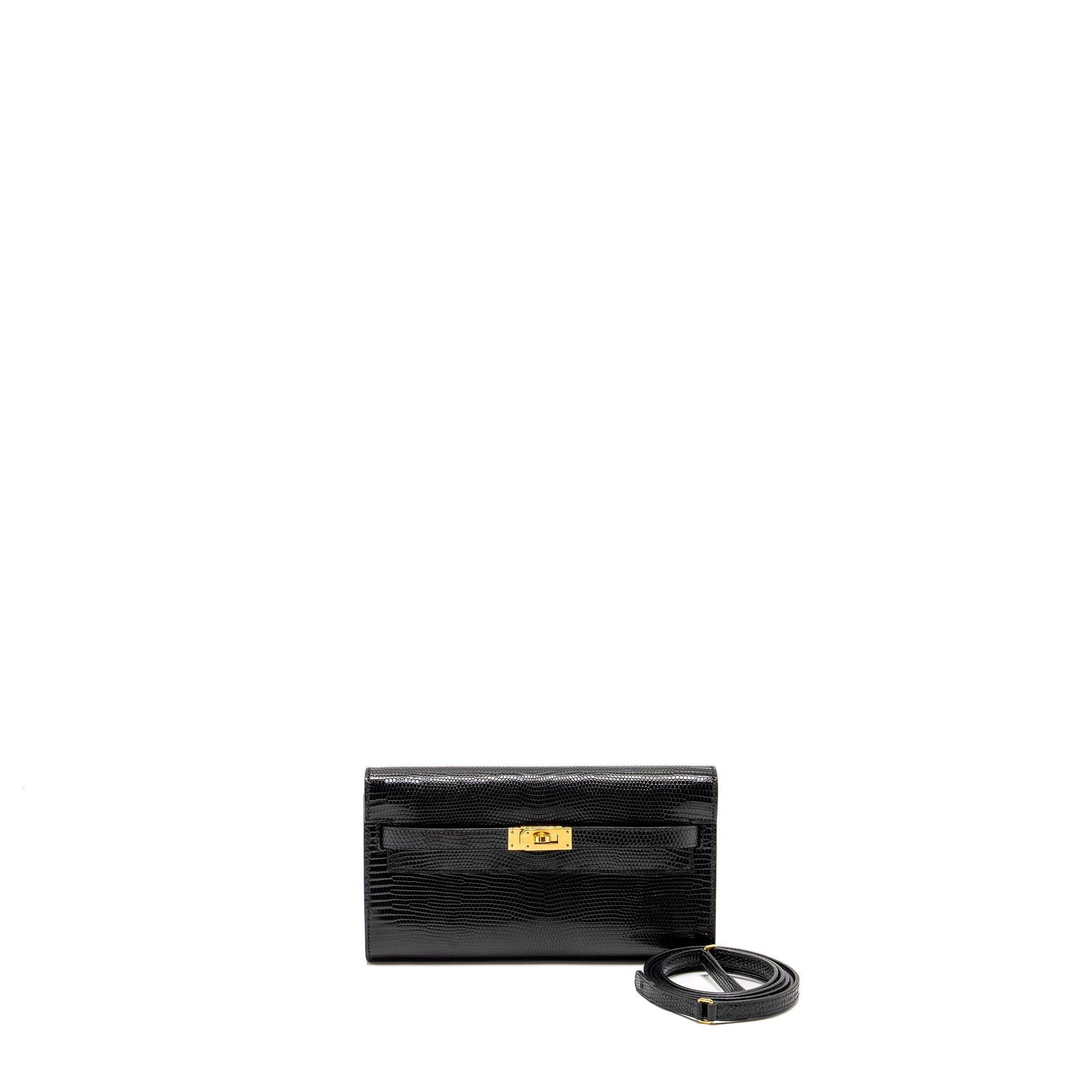 HERMES KELLY TO GO LIZARD NILOTICUS LISSE BLACK GHW