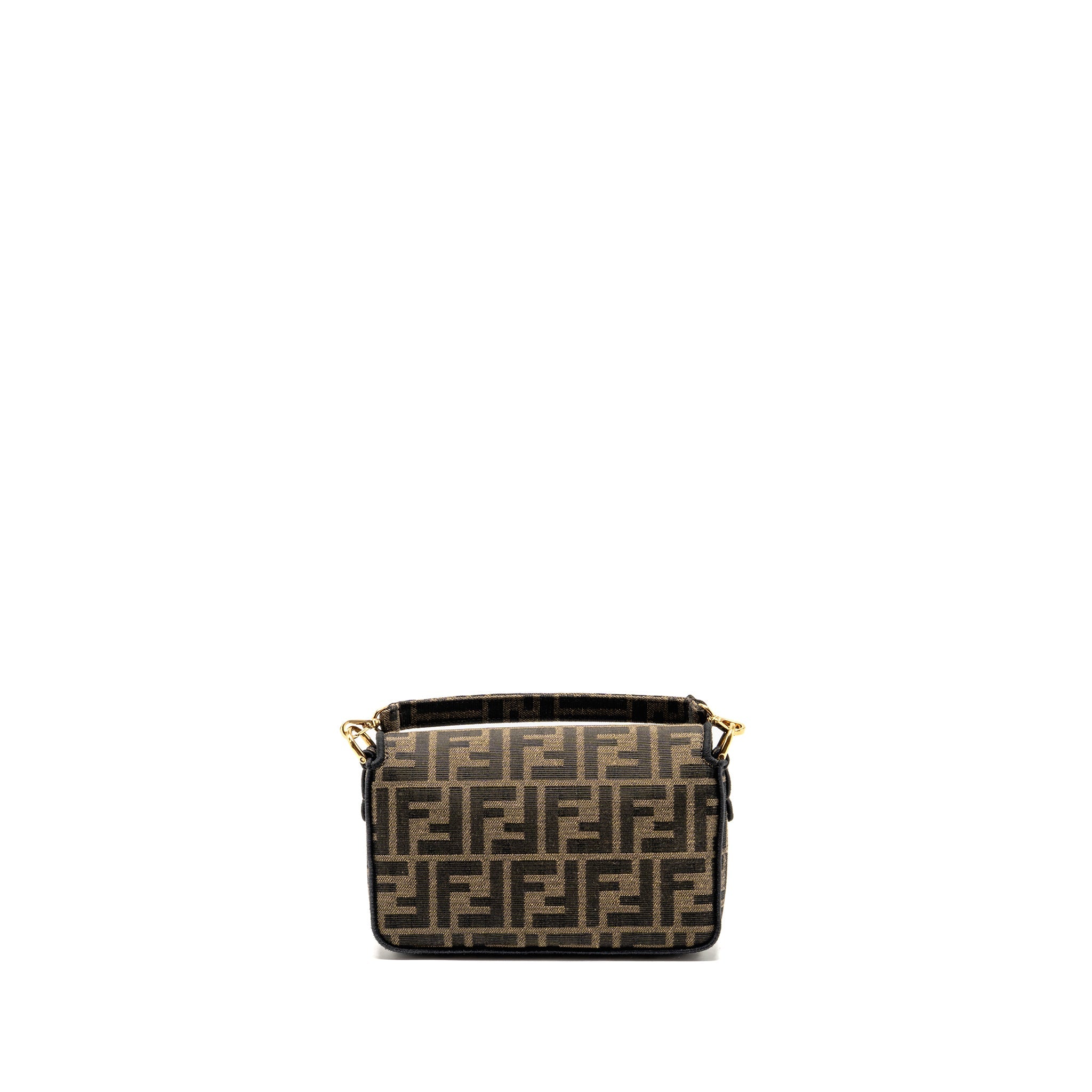FENDI MINI BAGUETTE SHOULDER BAG FF JACQUARD CANVAS BROWN GHW