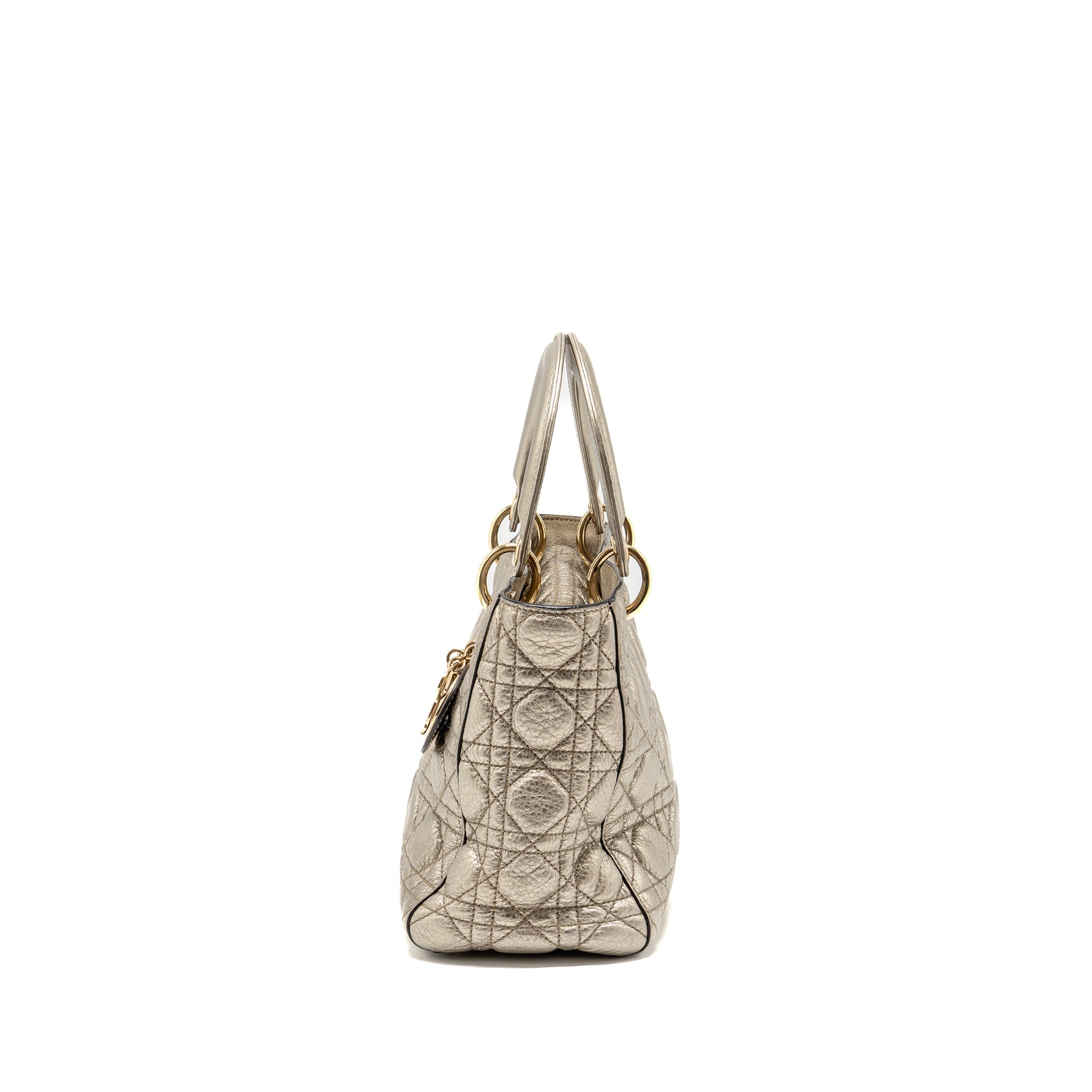 DIOR MEDIUM LADY DIOR CANNAGE CALFSKIN METALLIC GOLD LGHW