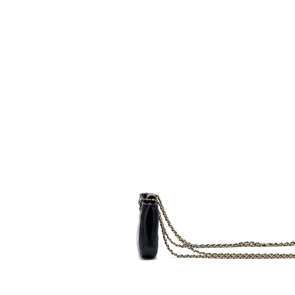 CHANEL QUILTED SUPER MINI TOTE WITH CHAIN LAMBSKIN BLACK LGHW