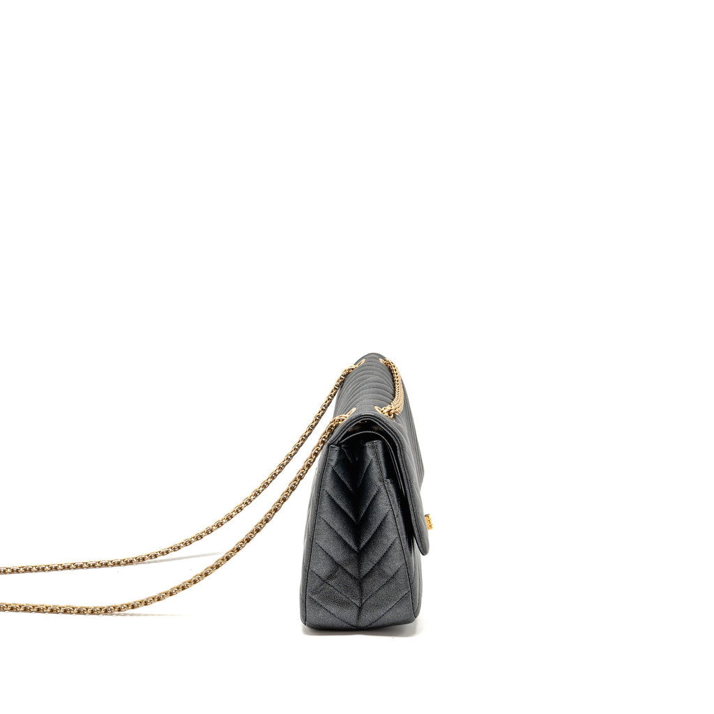 CHANEL LARGE 2.55 226 REISSUE DOUBLE FLAP BAG CHEVRON METALLIC CALFSKIN CHARCOAL GHW
