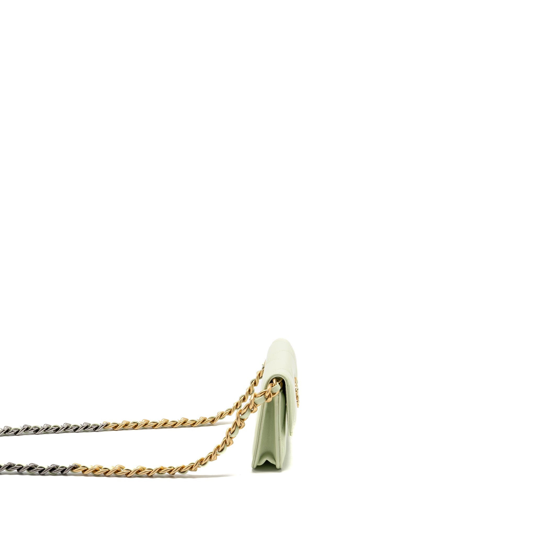 CHANEL 19 MINI CLUTCH WITH CHAIN LAMBSKIN LIGHT GREEN MULTICOLOUR HARDWARE