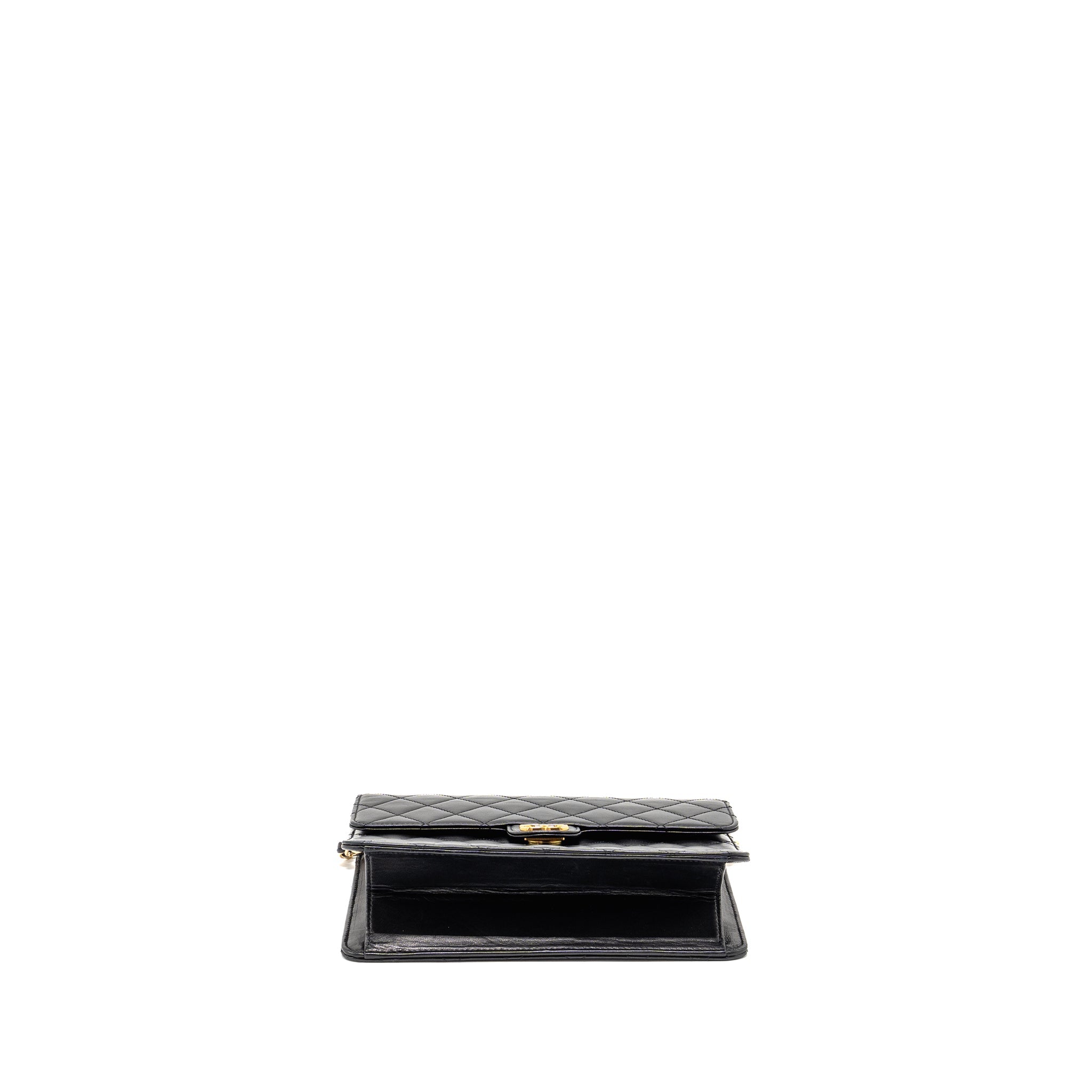 CHANEL VINTAGE SQUARE FLAP CHAIN BAG LAMBSKIN BLACK GHW