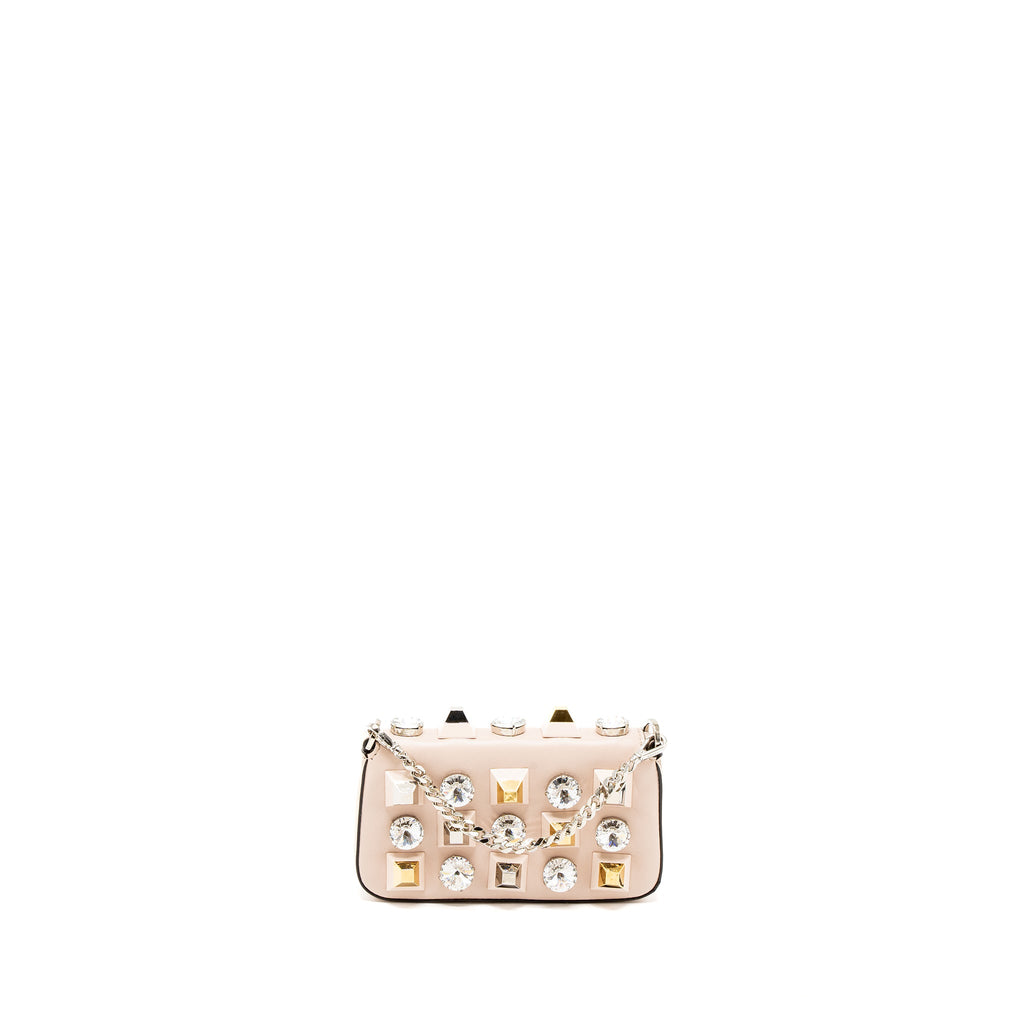 FENDI MINI FLAP CLUTCH WITH CHAIN LAMBSKIN LIGHT PINK SHW
