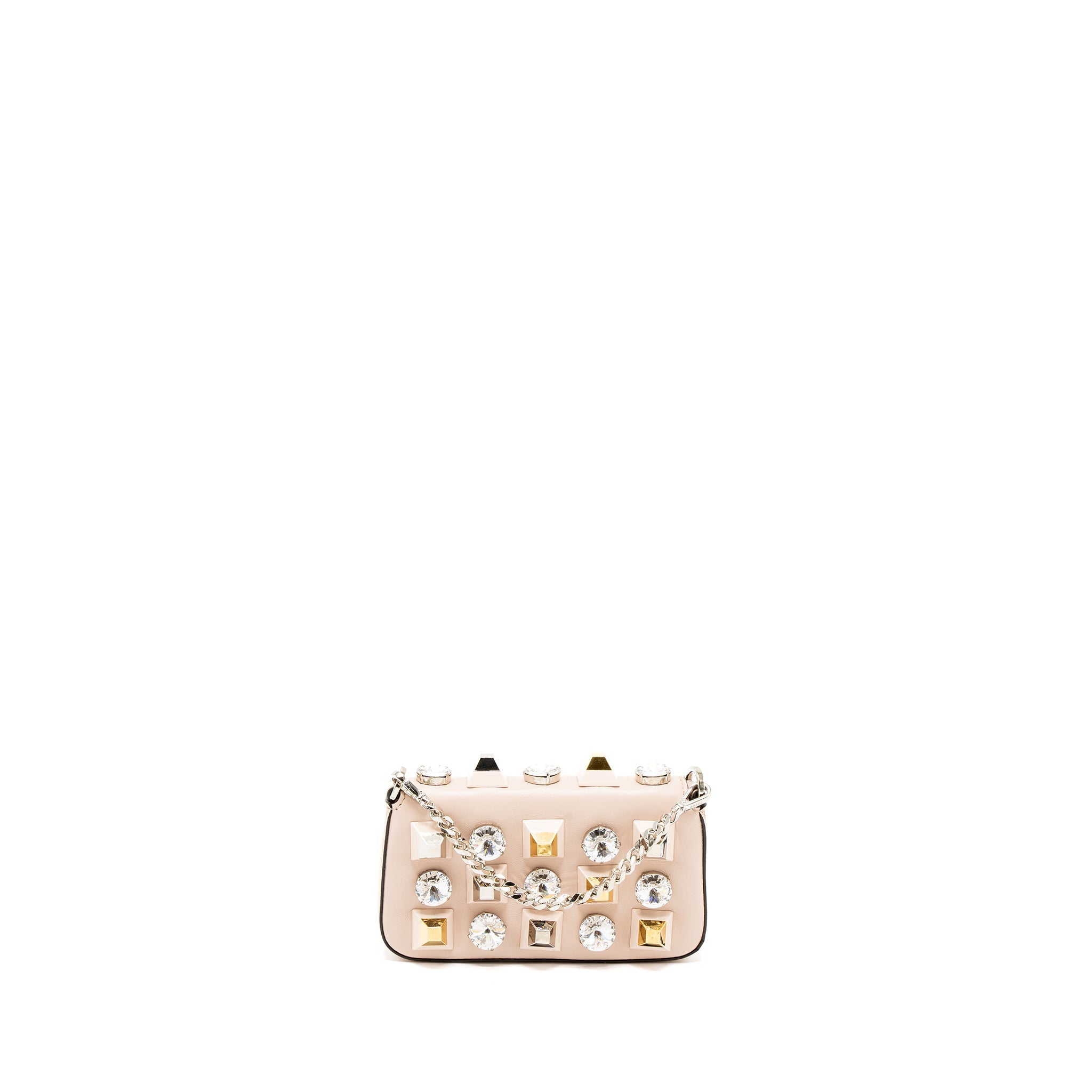 FENDI MINI FLAP CLUTCH WITH CHAIN LAMBSKIN LIGHT PINK SHW