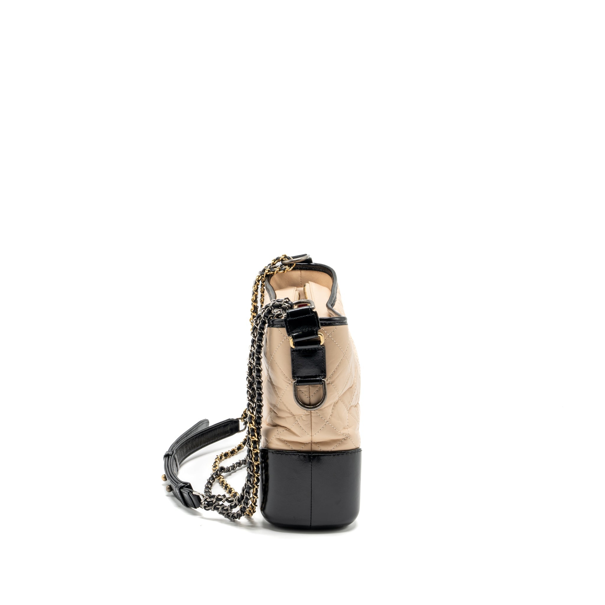 CHANEL GABRIELLE HOBO BAG AGED CALFSKIN BEIGE/BLACK MULTICOLOUR HARDWARE