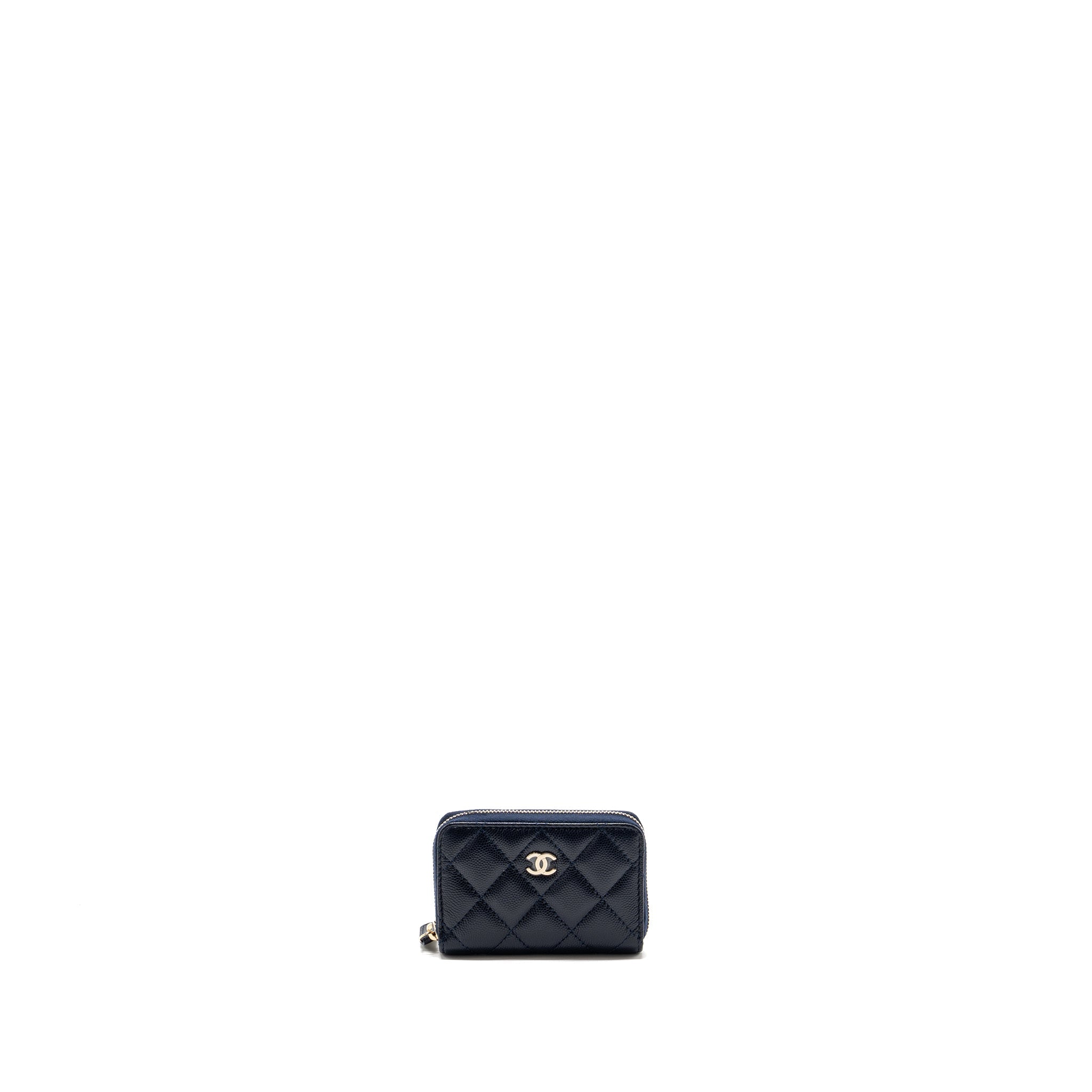 CHANEL QUILTED ZIP CARD HOLDER CAVIAR NAVY SHW (MICROCHIP)