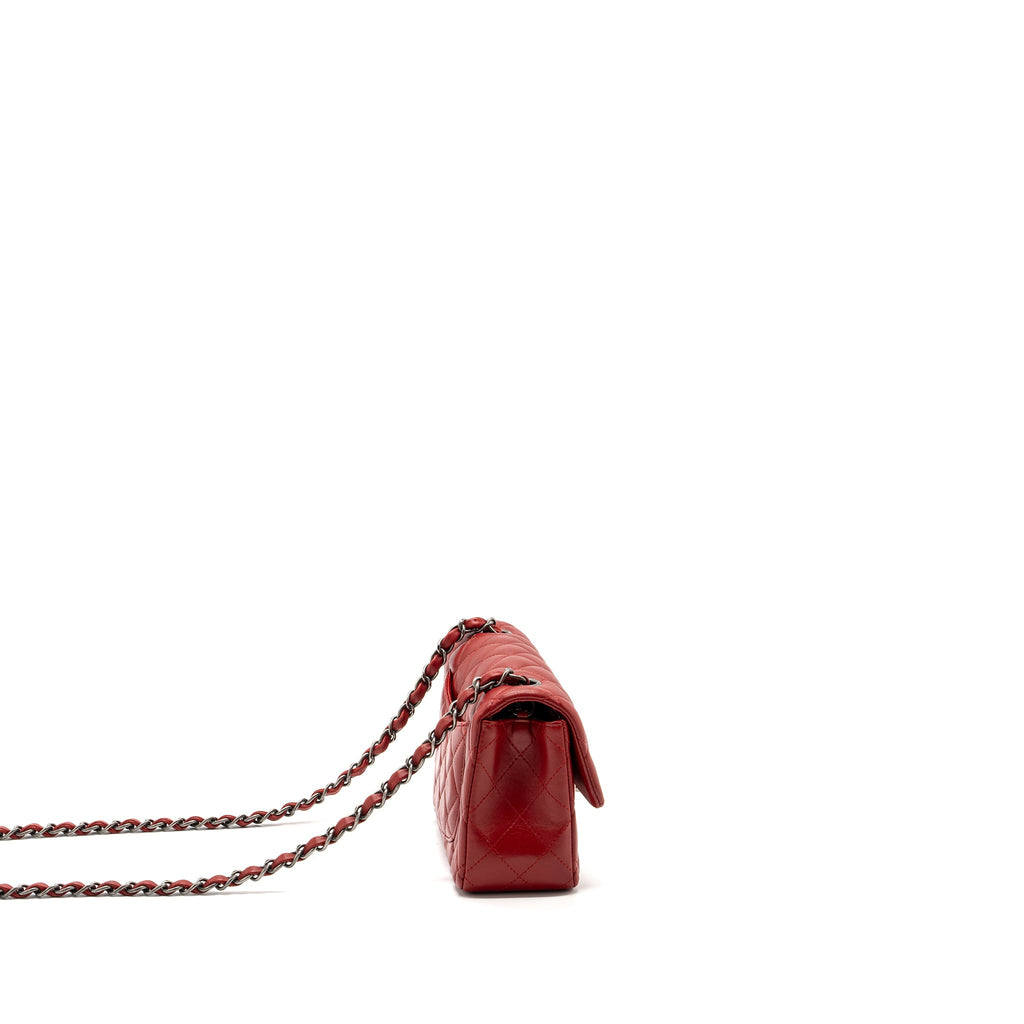 CHANEL CLASSIC MINI RECTANGULAR FLAP BAG LAMBSKIN RED RUTHENIUM HARDWARE