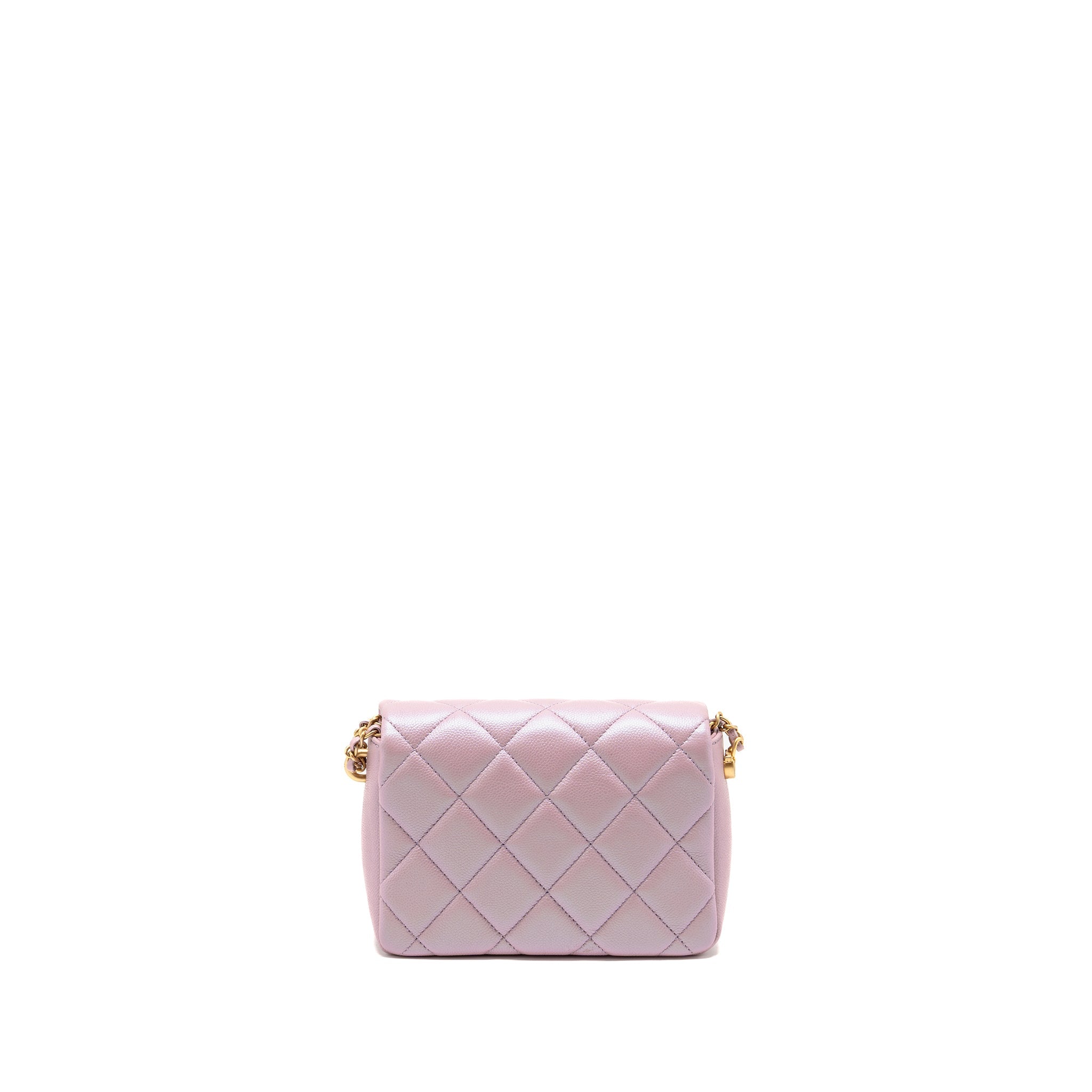CHANEL 21K MY PERFECT MINI FLAP BAG CAVIAR IRIDESCENT PINK GHW (MICROCHIP)