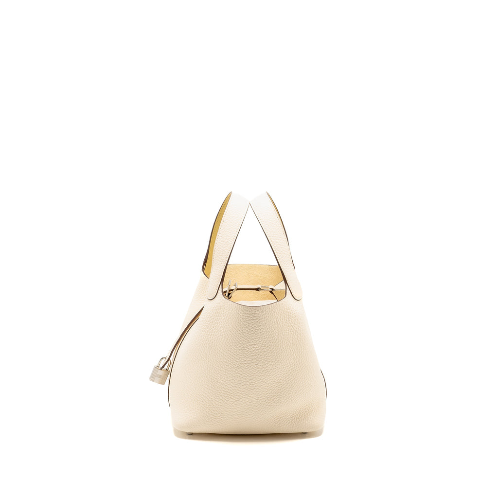 HERMES PICOTIN 18 LOCK BAG CLEMENCE NATA/JAUNE POUSSIN SHW