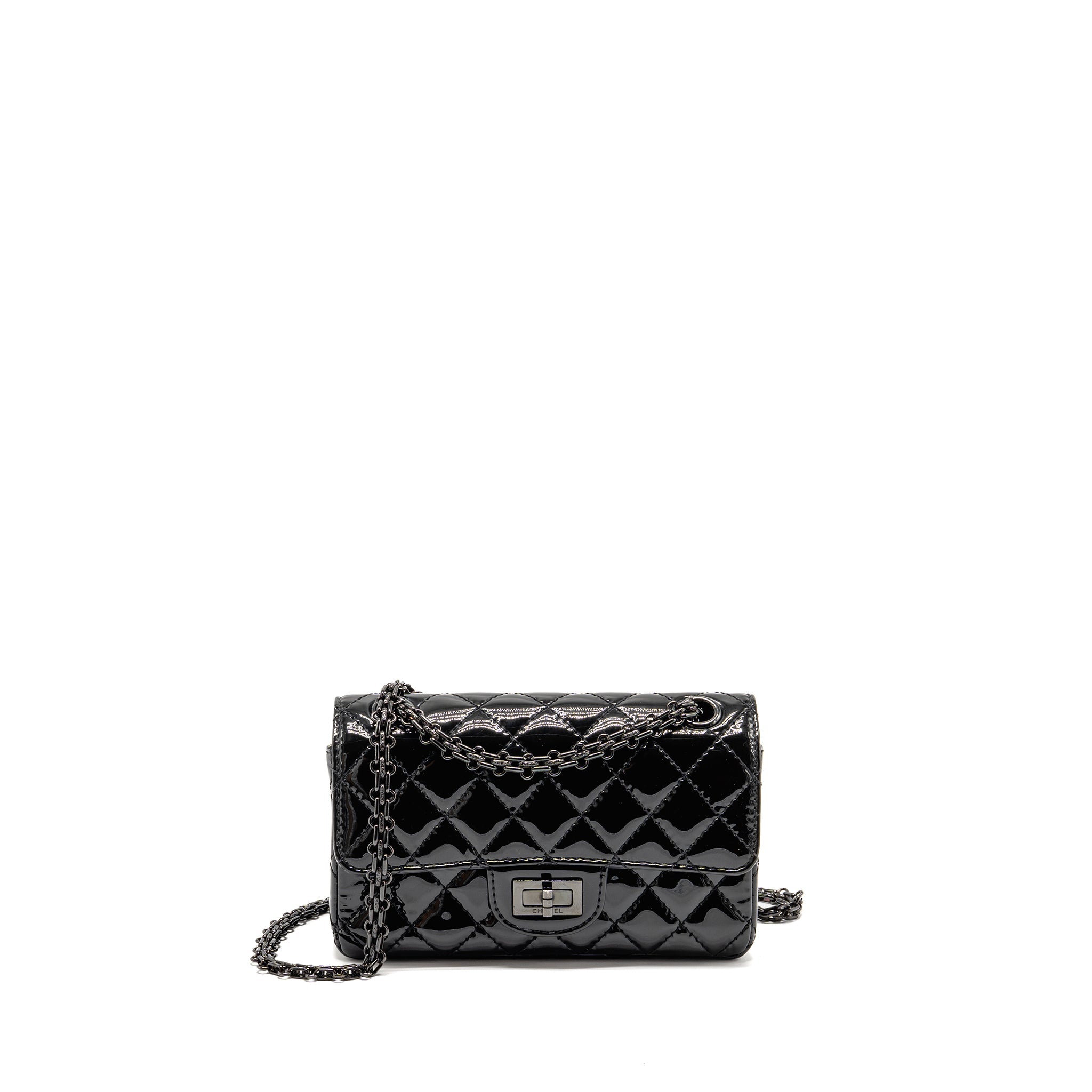 CHANEL MINI 2.55 REISSUE PATENT SO BLACK