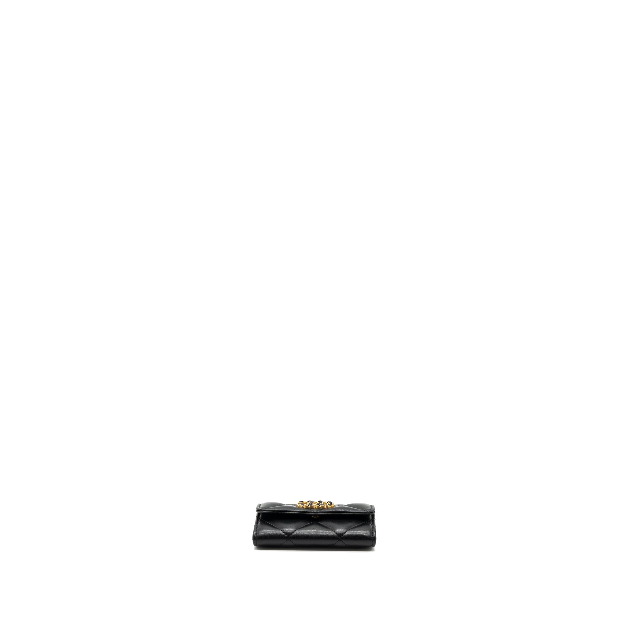 CHANEL 19 FLAP CARD HOLDER LAMBSKIN BLACK GHW (MICROCHIP)