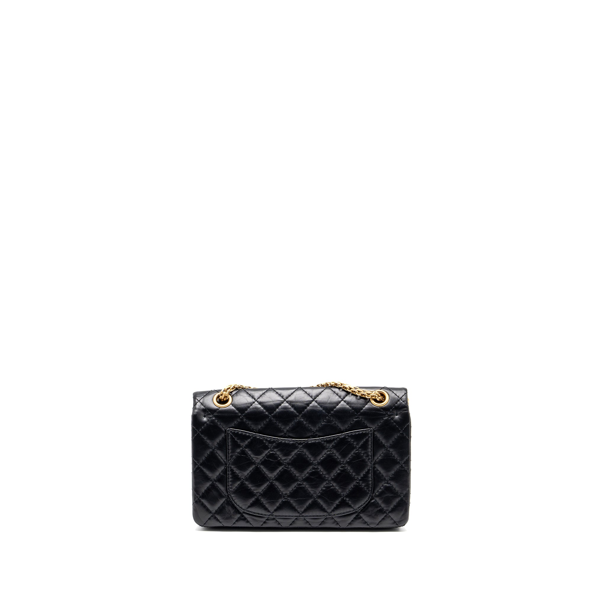 CHANEL SMALL 2.55 REISSUE DOUBLE FLAP BAG AGED CALFSKIN BLACK GHW