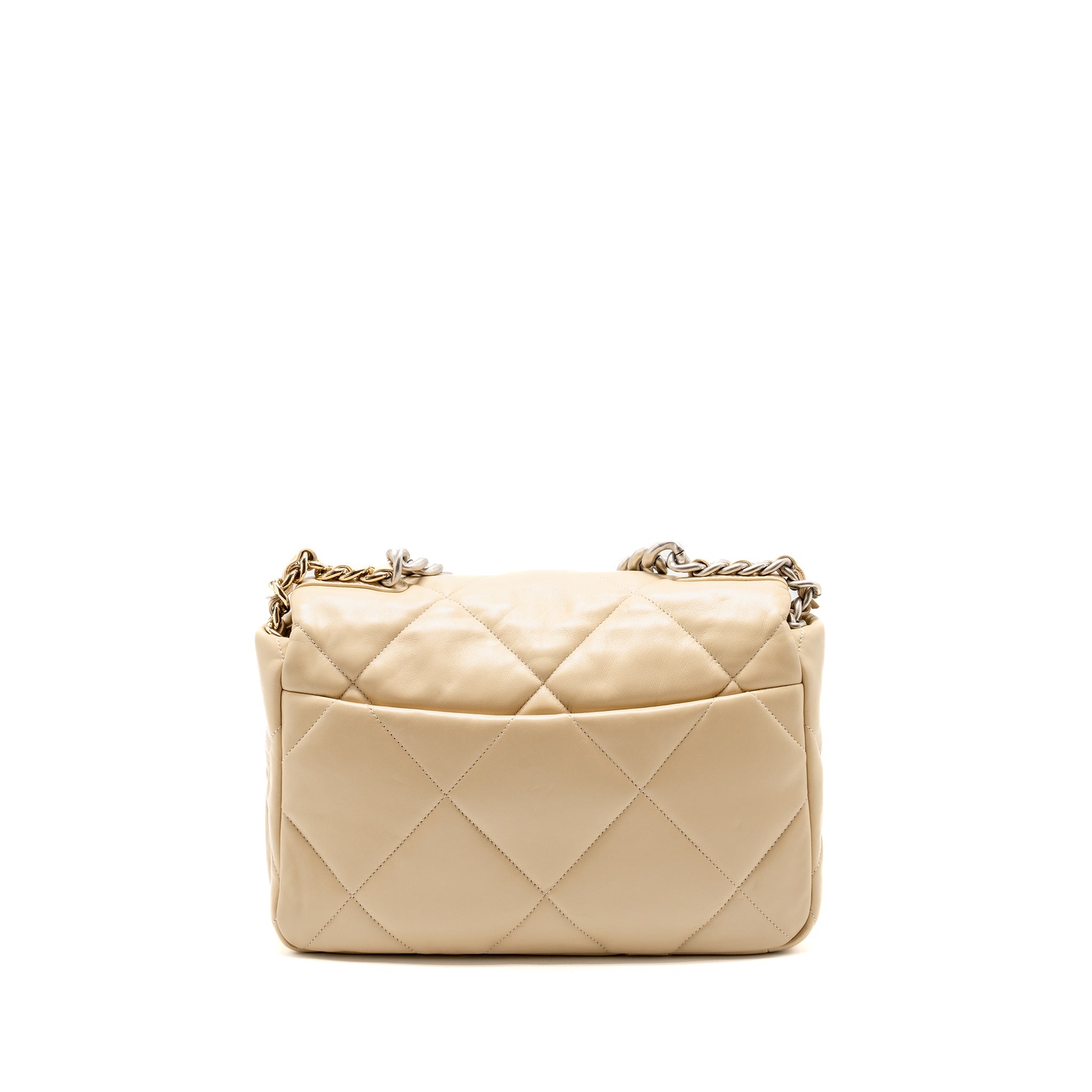 CHANEL LARGE 19 BAG LAMBSKIN LIGHT BEIGE MULTICOLOUR HARDWARE (MICROCHIP)