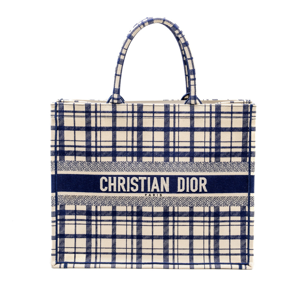 DIOR LARGE BOOK TOTE LINEN BLUE CANVAS