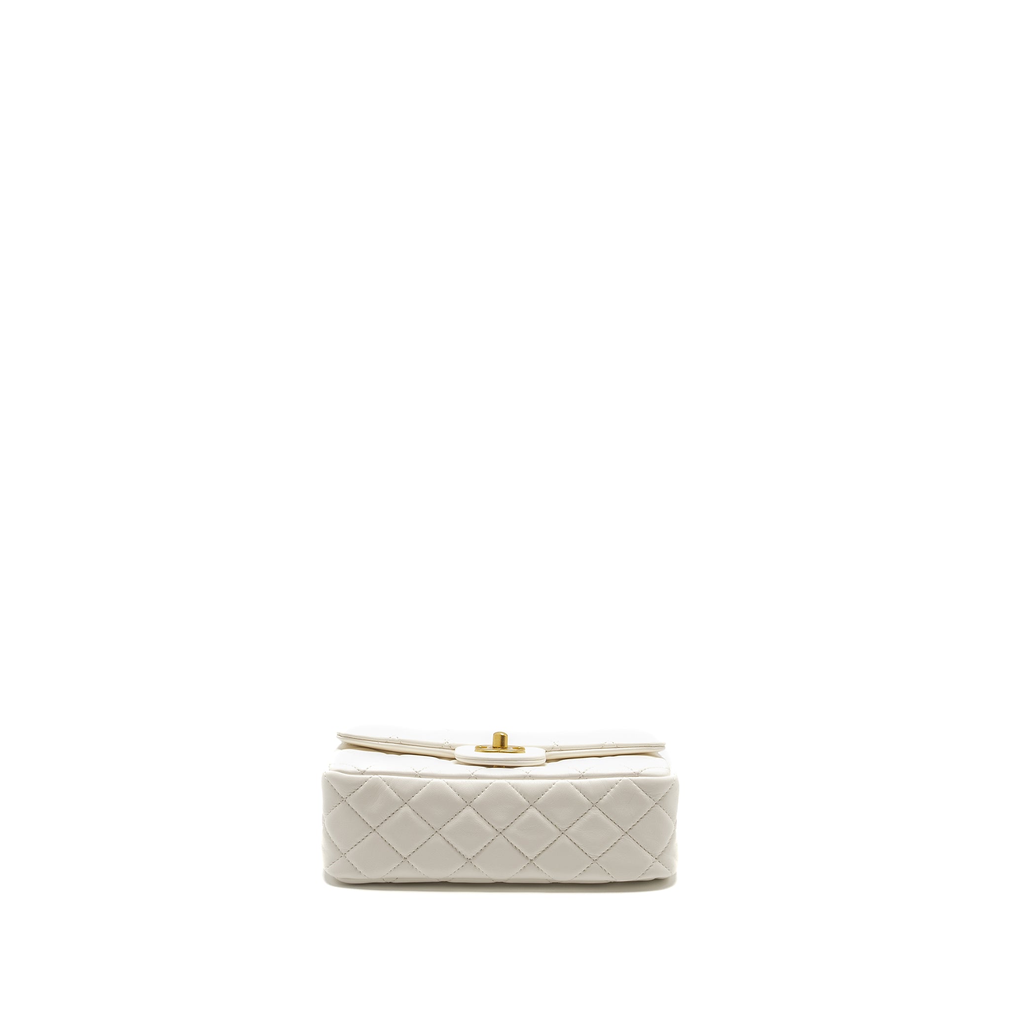CHANEL PEARL CRUSH MINI RECTANGULAR FLAP BAG LAMBSKIN WHITE GHW (MICROCHIP)