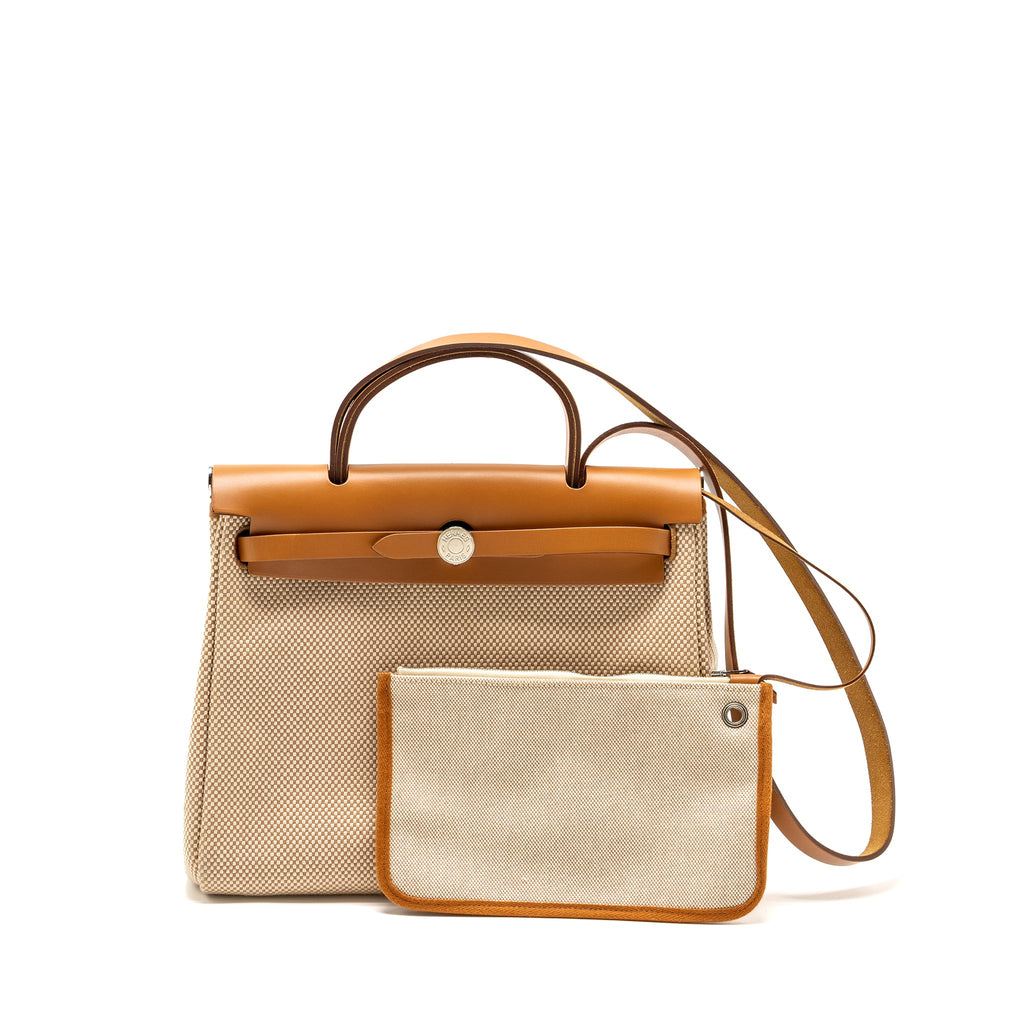 HERMES HERBAG 31 ZIP BAG CANVAS / HUNTER ECRU BEIGE / NATURAL SABLE SHW
