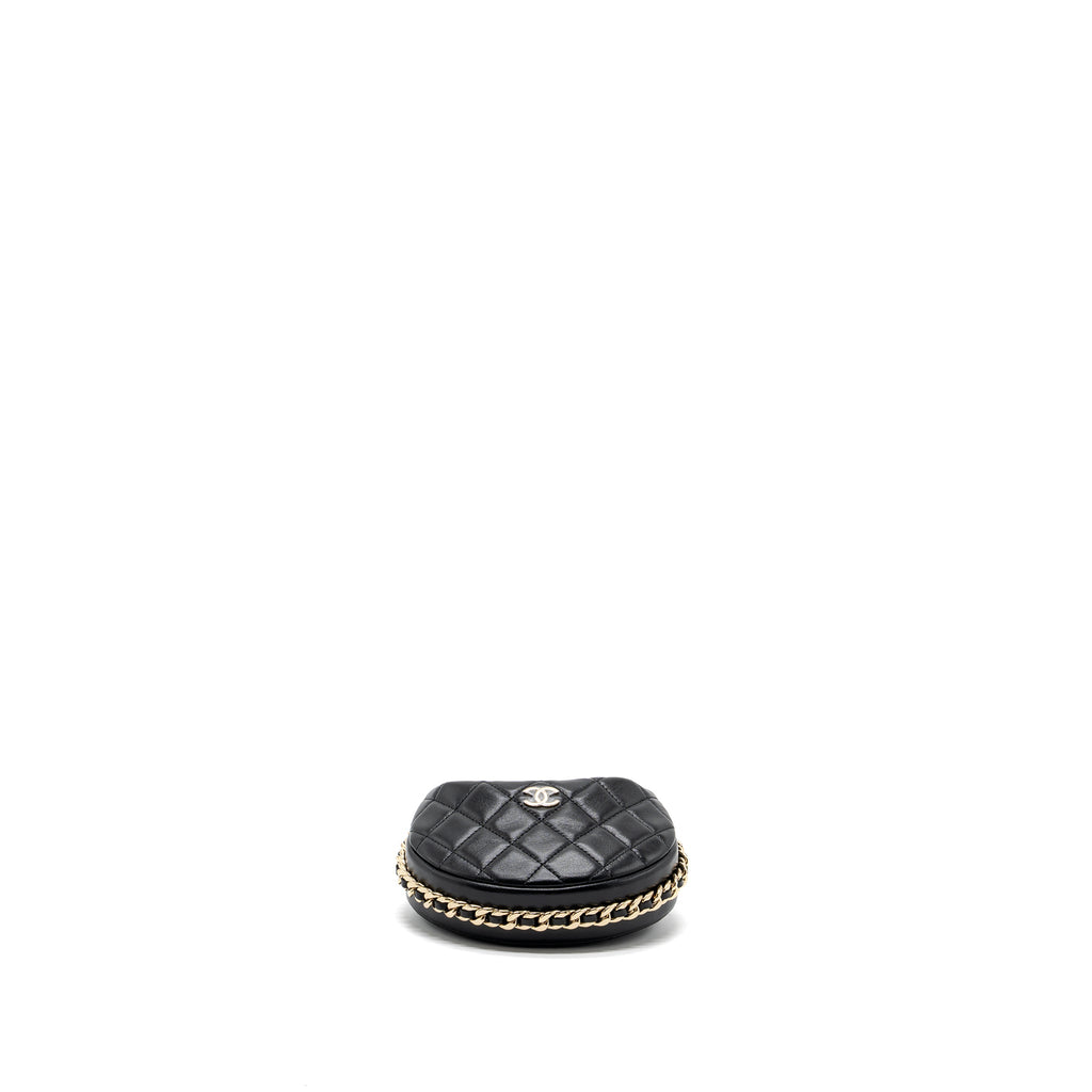 CHANEL 23C ROUND CLUTCH LAMBSKIN BLACK GHW (MICROCHIP)