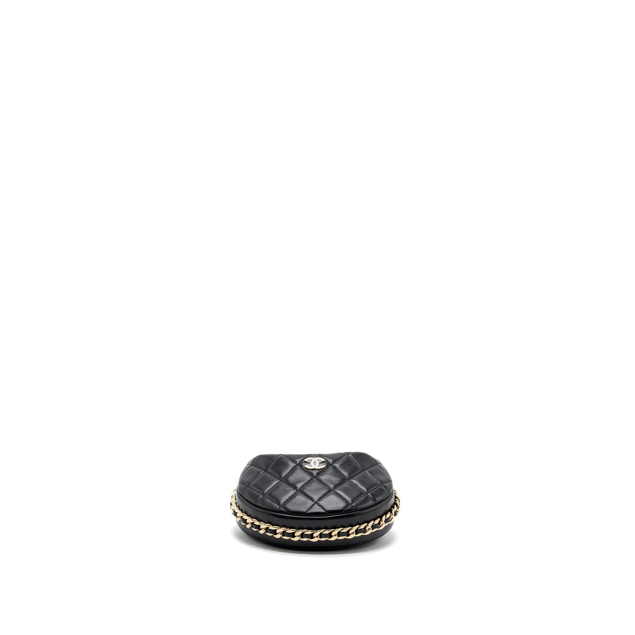 CHANEL 23C ROUND CLUTCH LAMBSKIN BLACK GHW (MICROCHIP)