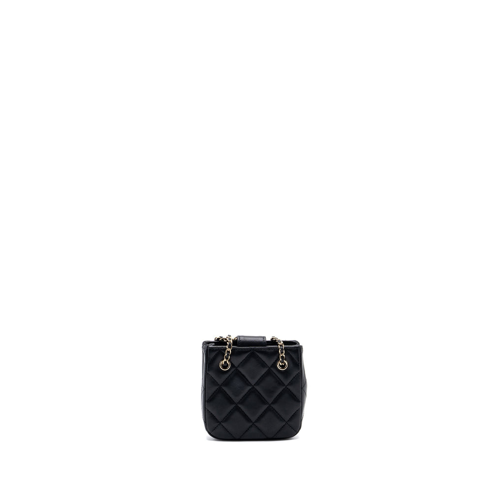 CHANEL QUILTED SUPER MINI TOTE WITH CHAIN LAMBSKIN BLACK LGHW