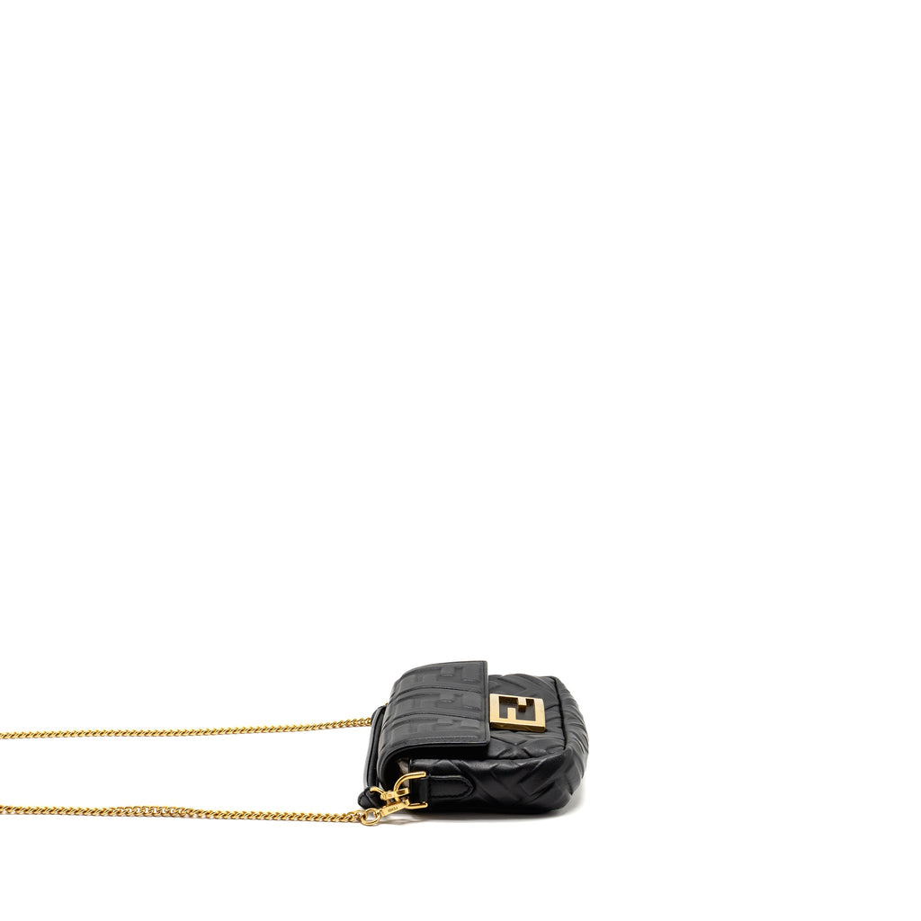 FENDI MINI BAGUETTE BAG FF MOTIF NAPPA LEATHER BLACK GHW