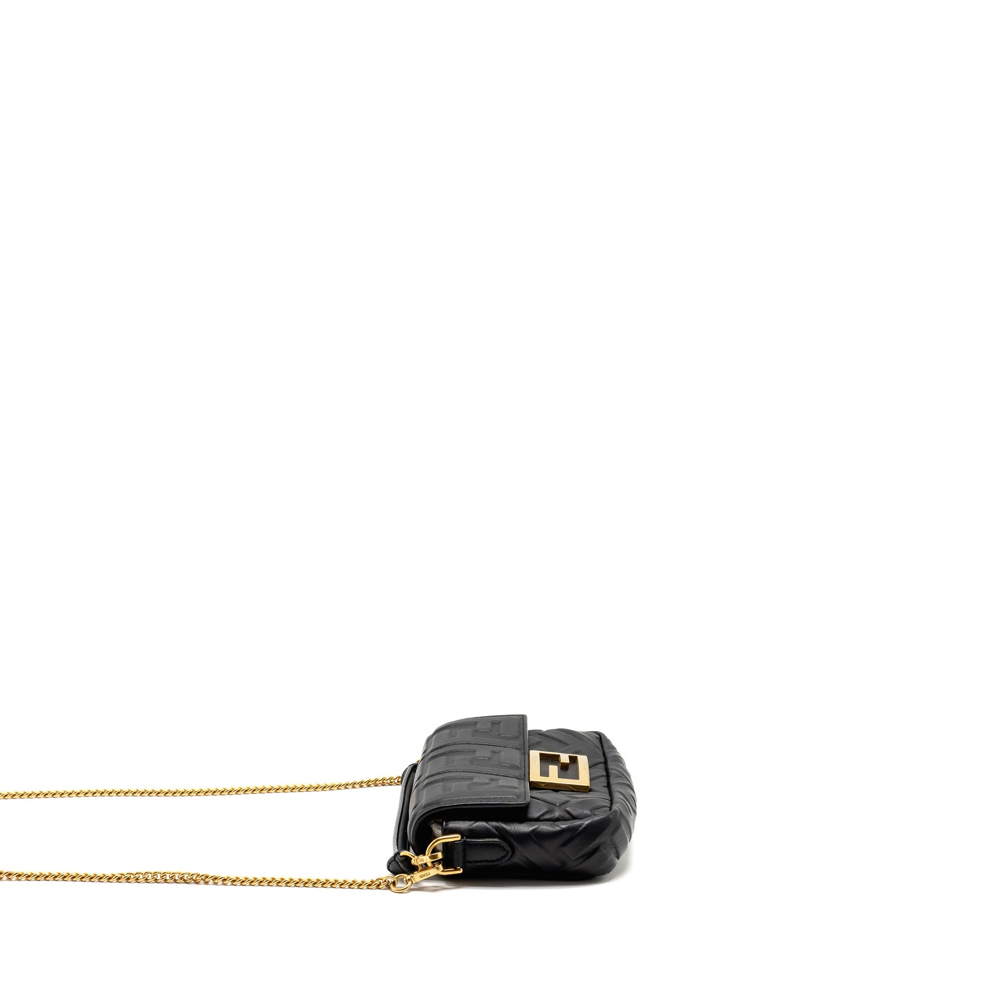 FENDI MINI BAGUETTE BAG FF MOTIF NAPPA LEATHER BLACK GHW