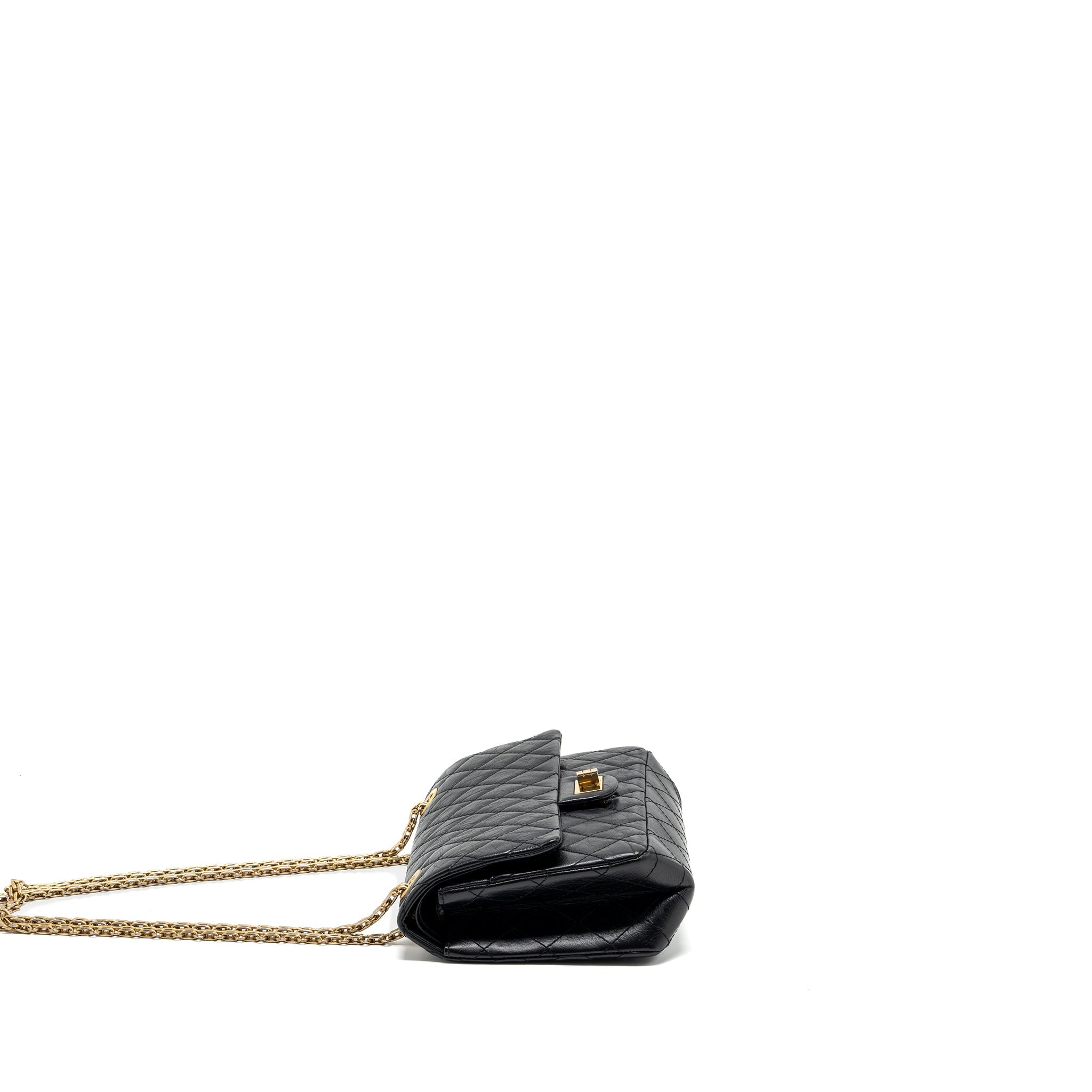 CHANEL SMALL 2.55 REISSUE DOUBLE FLAP BAG AGED CALFSKIN BLACK GHW