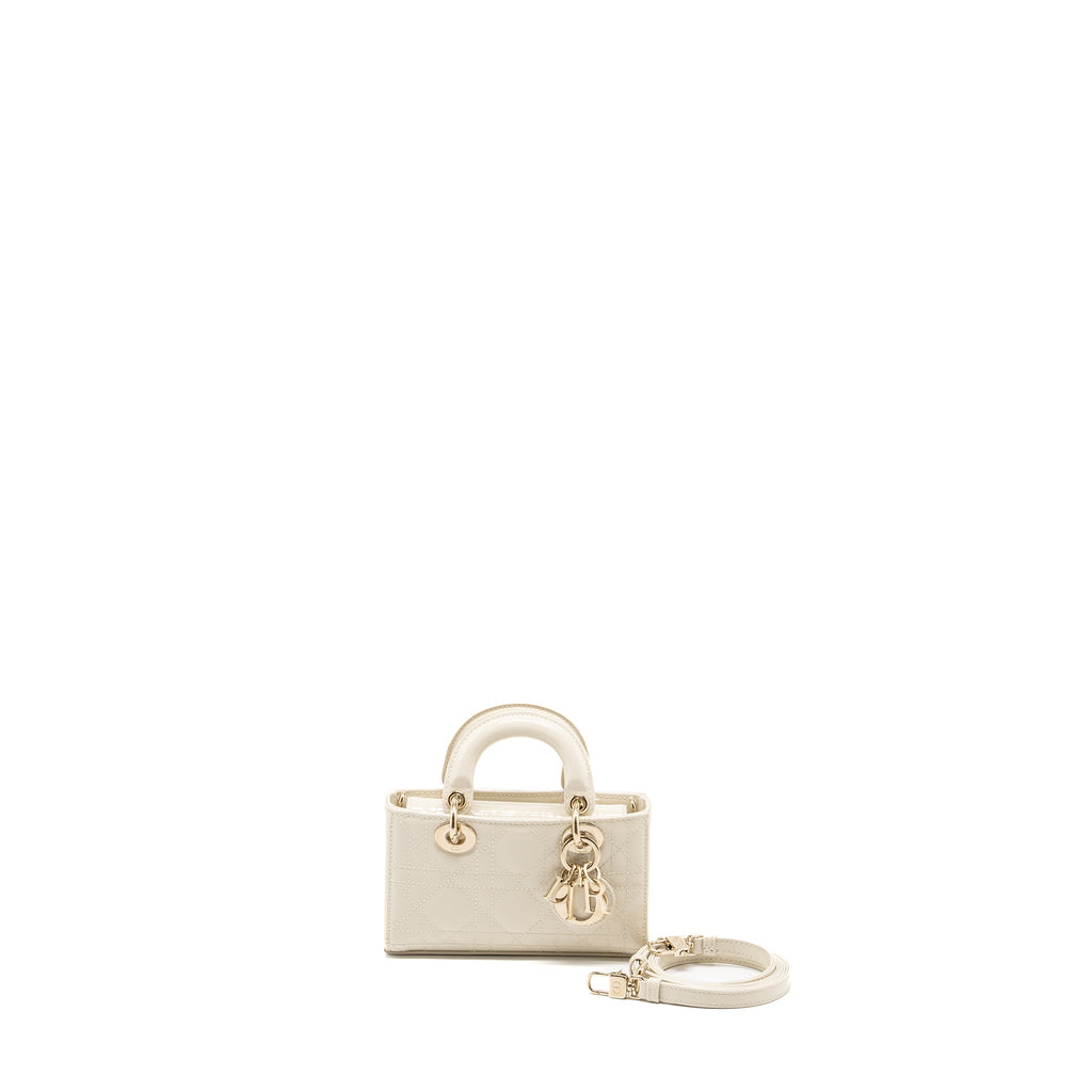 DIOR LADY D-JOY MICRO BAG PATENT CREAMY WHITE LGHW