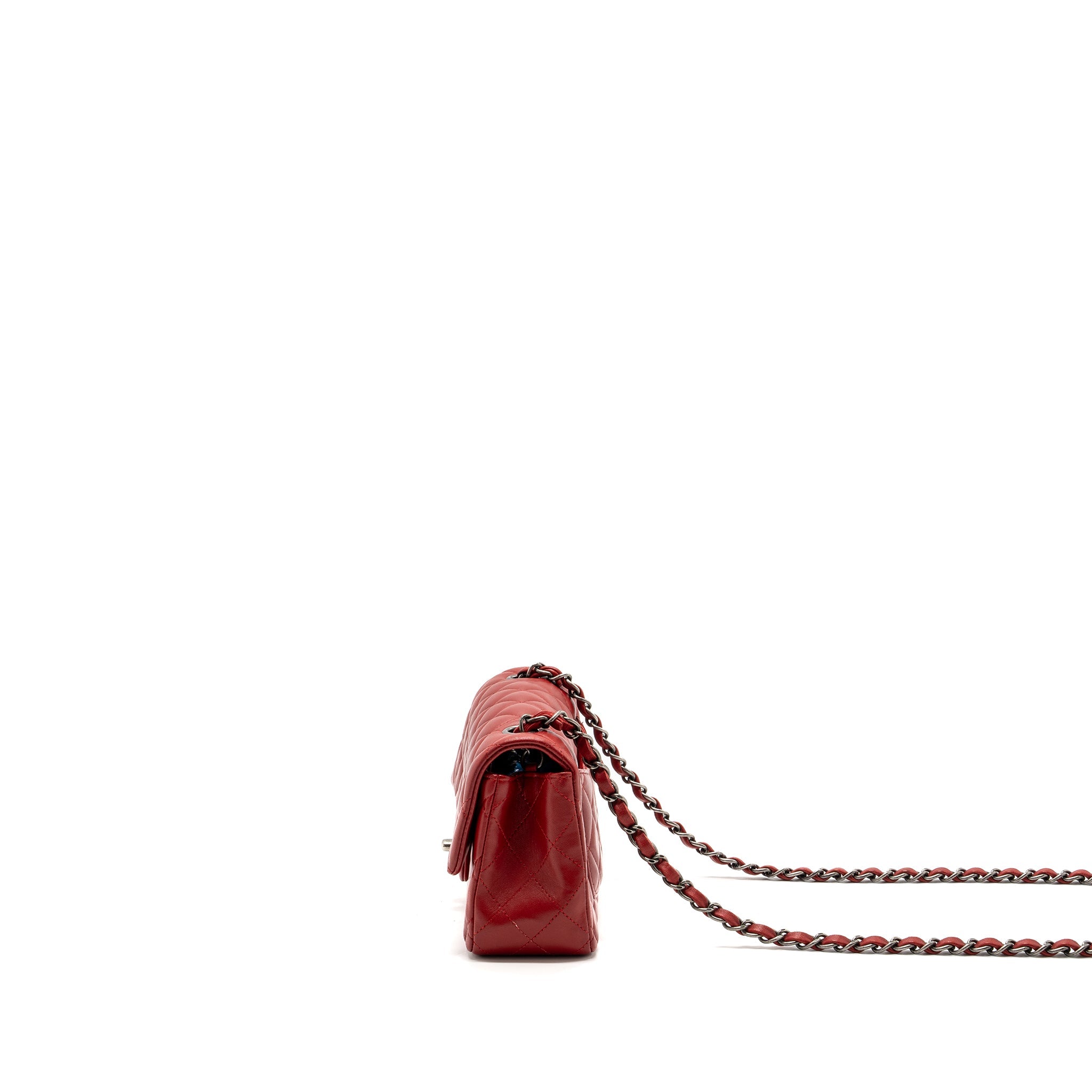 CHANEL CLASSIC MINI RECTANGULAR FLAP BAG LAMBSKIN RED RUTHENIUM HARDWARE