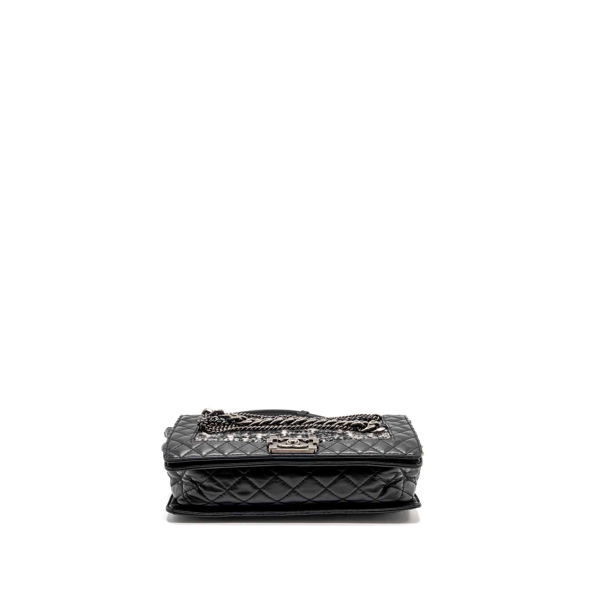 CHANEL MULTI CHAIN BOY BAG CALFSKIN/TWEED BLACK SHW