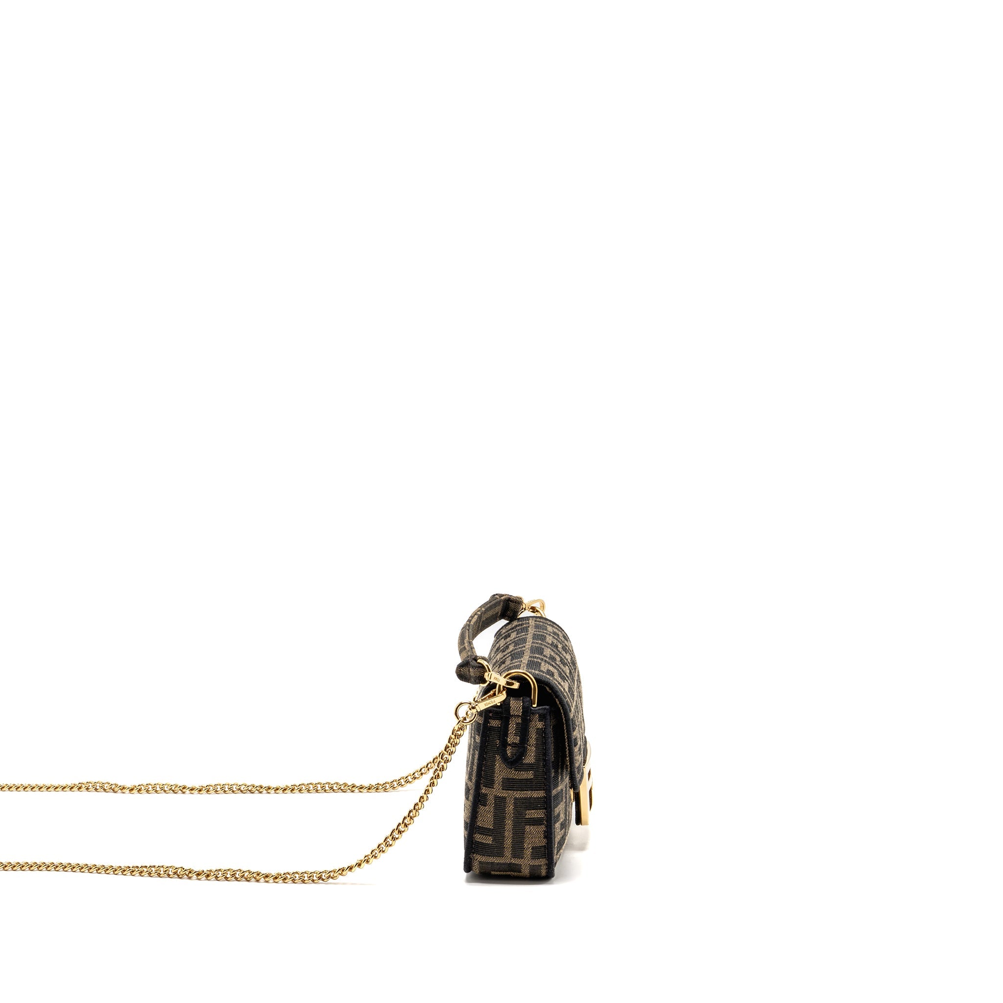 FENDI MINI BAGUETTE SHOULDER BAG FF JACQUARD CANVAS BROWN GHW