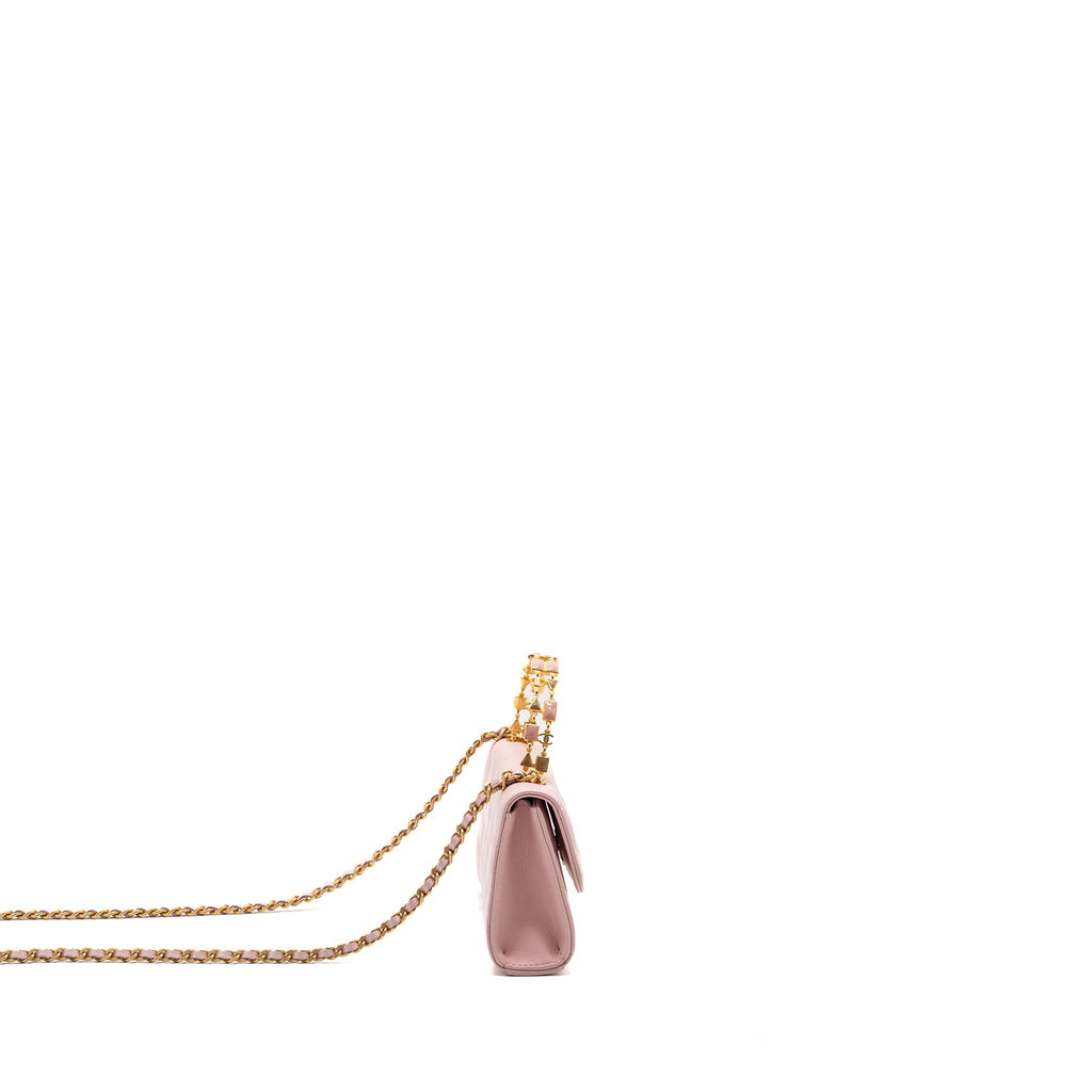 CHANEL 22B FLAP BAG WITH ENAMEL TOP HANDLE LAMBSKIN LIGHT PINK GHW (MICROCHIP)
